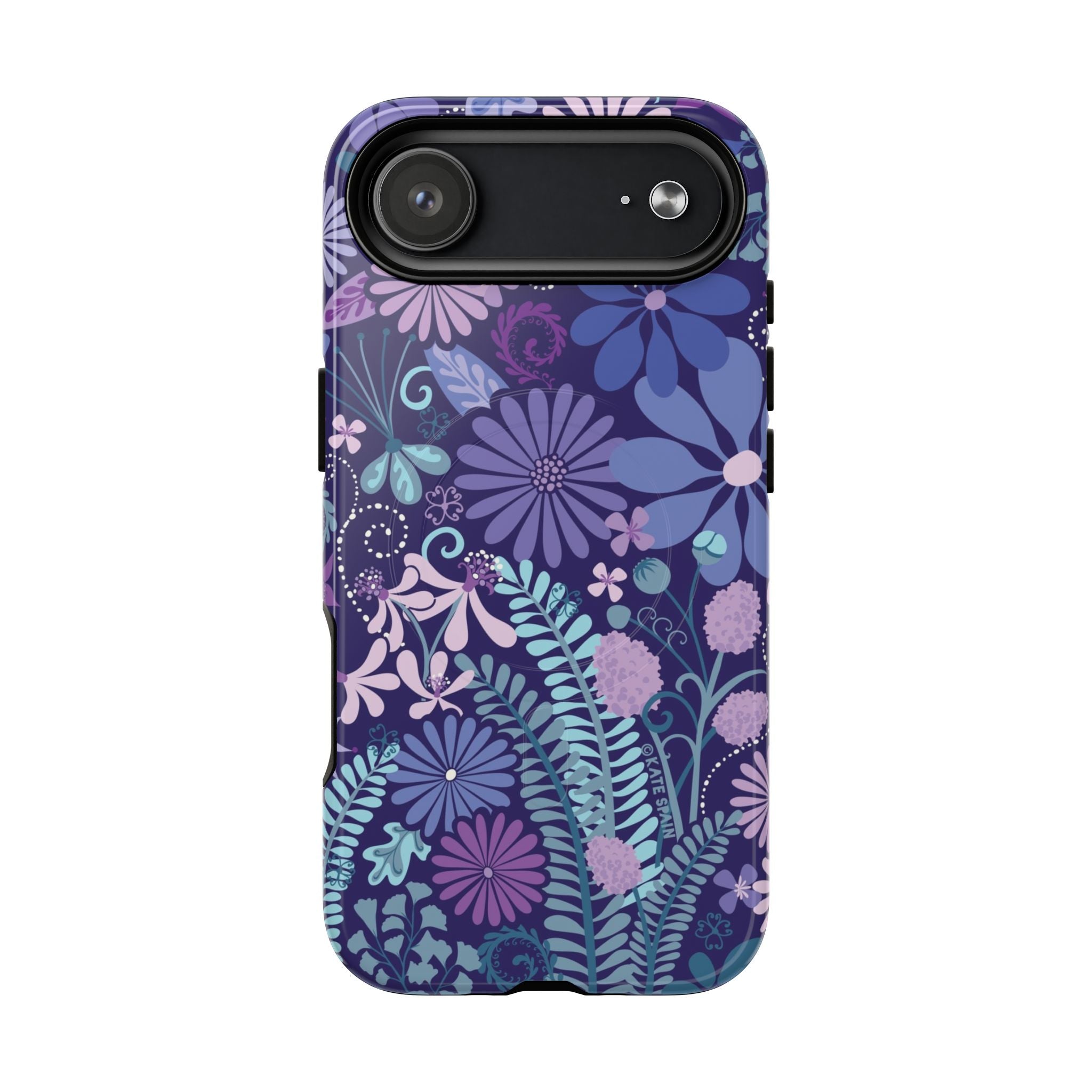 Terrain Night MagSafe iPhone 17 Air Case – Glossy | navy, purple, aqua botanical woodland floral print