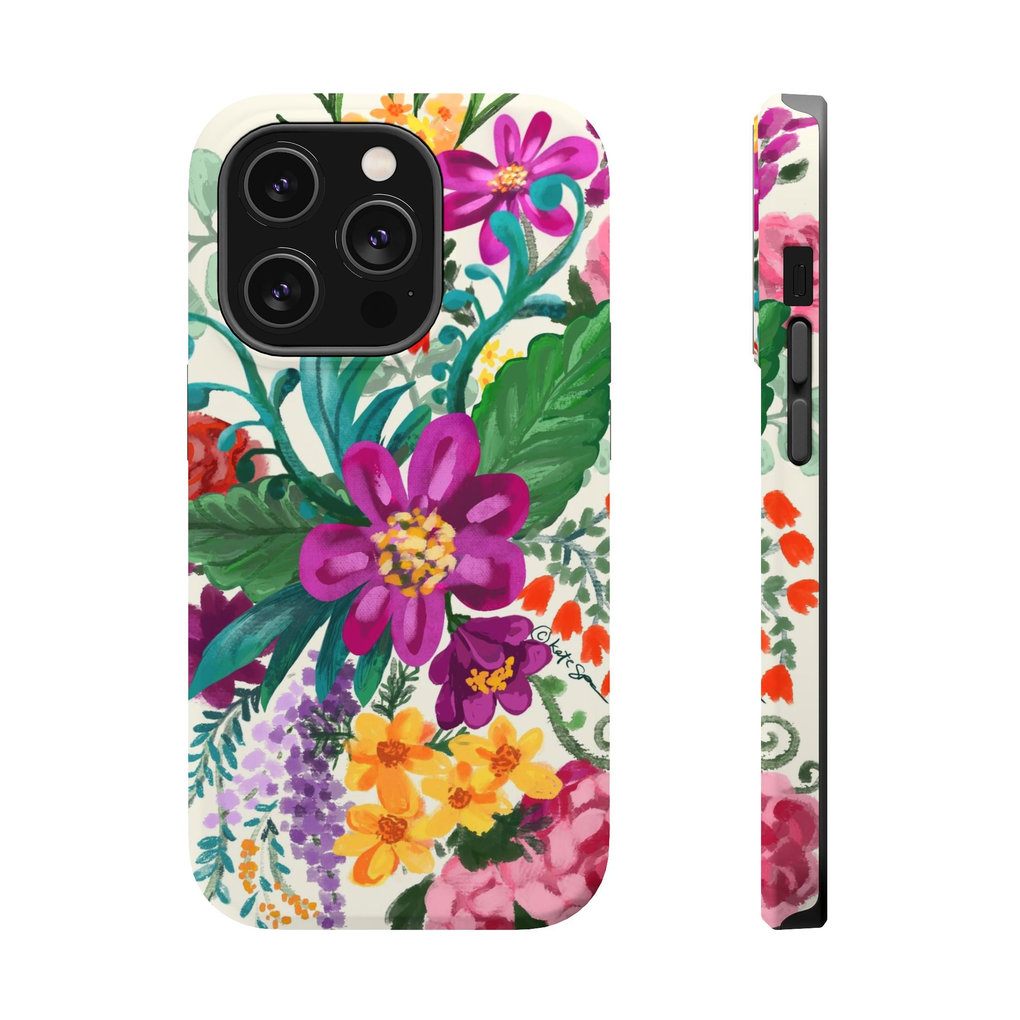 Posy MagSafe iPhone 14 Pro Case – Matte | white, magenta, yellow, purple vibrant botanical floral print