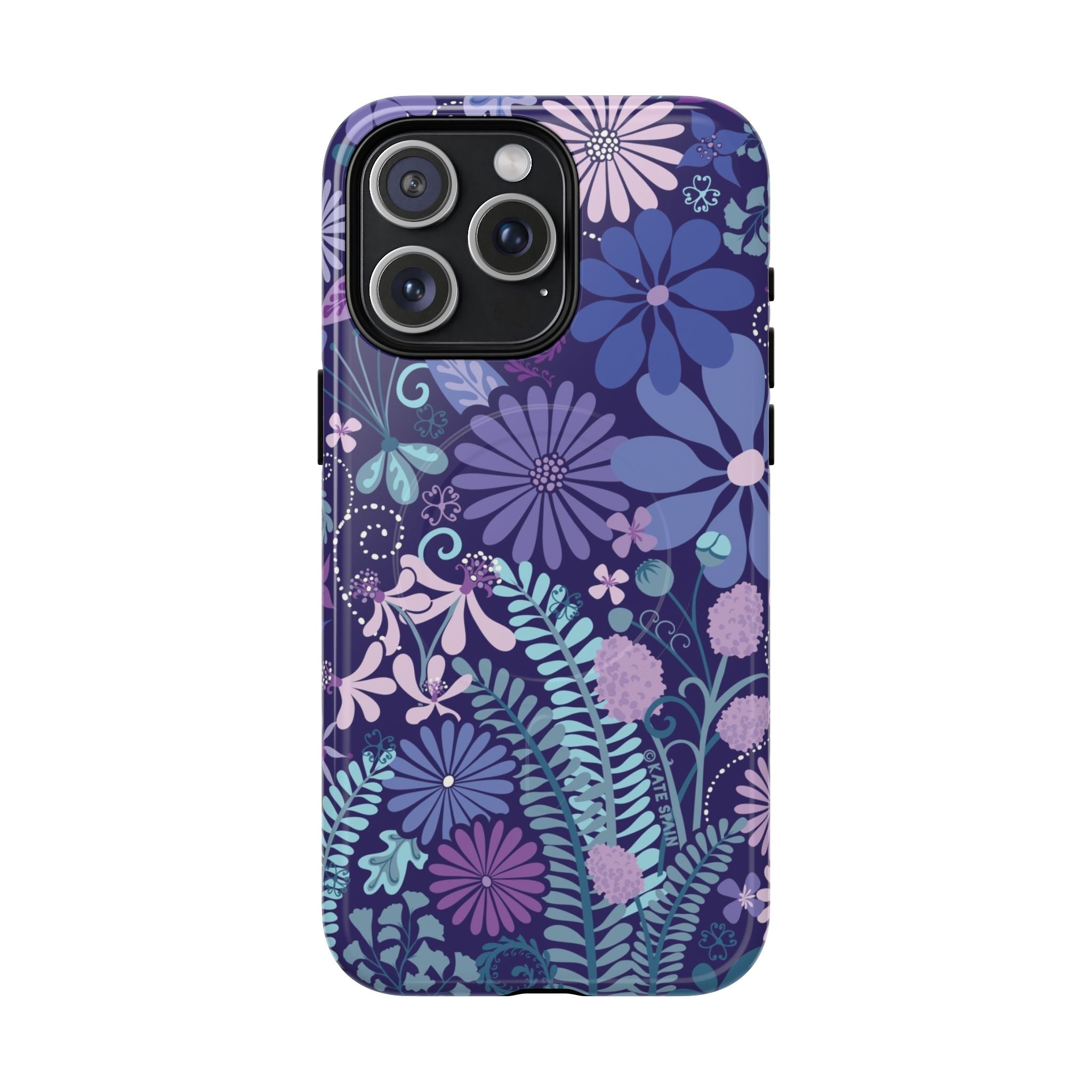 Terrain Night MagSafe iPhone 15 Pro Max Case – Glossy | navy, purple, aqua botanical woodland floral print