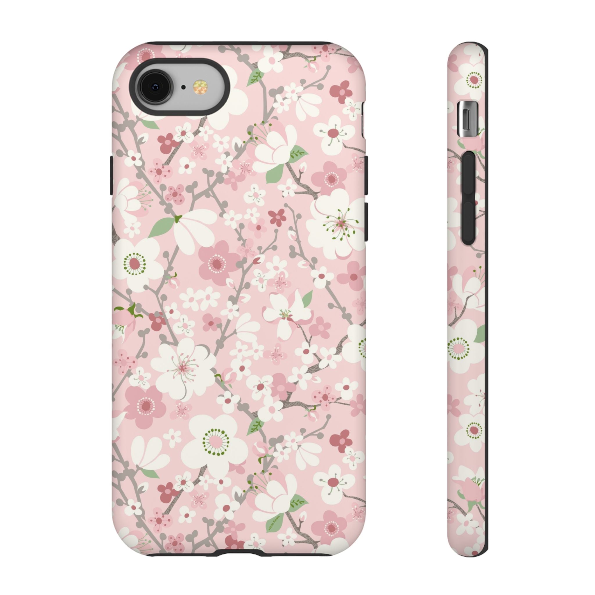 Luxury Pink Cherry Blossom Tough iPhone 8 Case – Matte | light pink, white, cherry blossom floral print