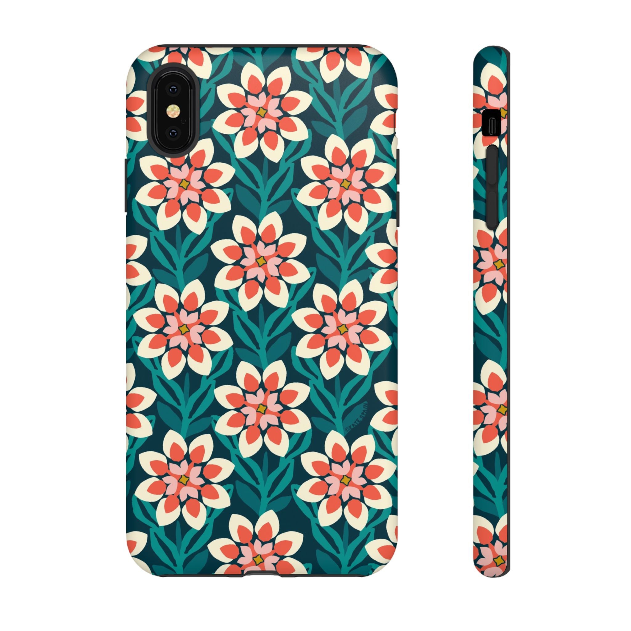 Modern Dahlia Tough iPhone XS MAX Case – Matte | teal, coral, cream geometric dahlia floral print