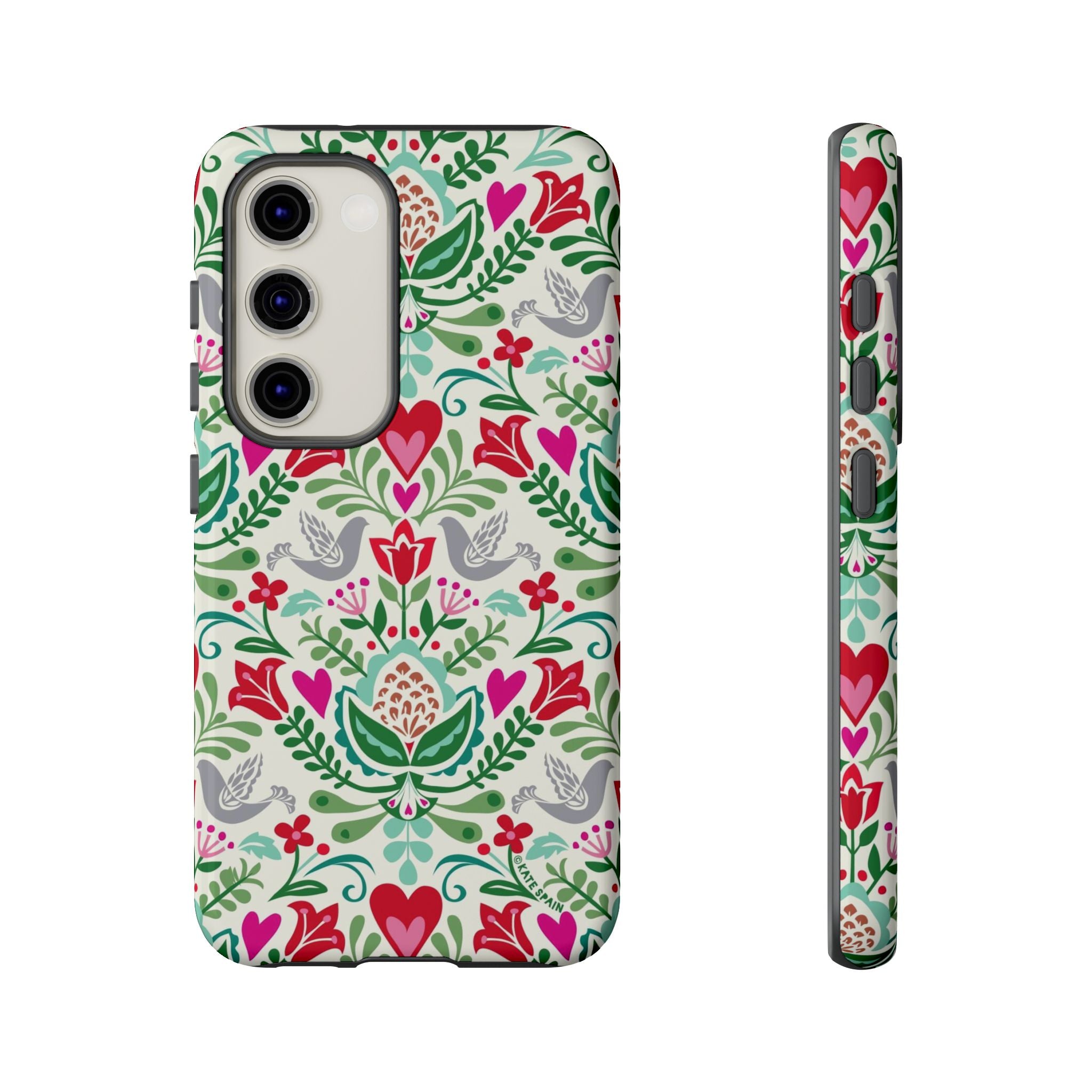 Rosemaling Samsung Galaxy S23 Case – Glossy | white, red, green rosemaling floral print