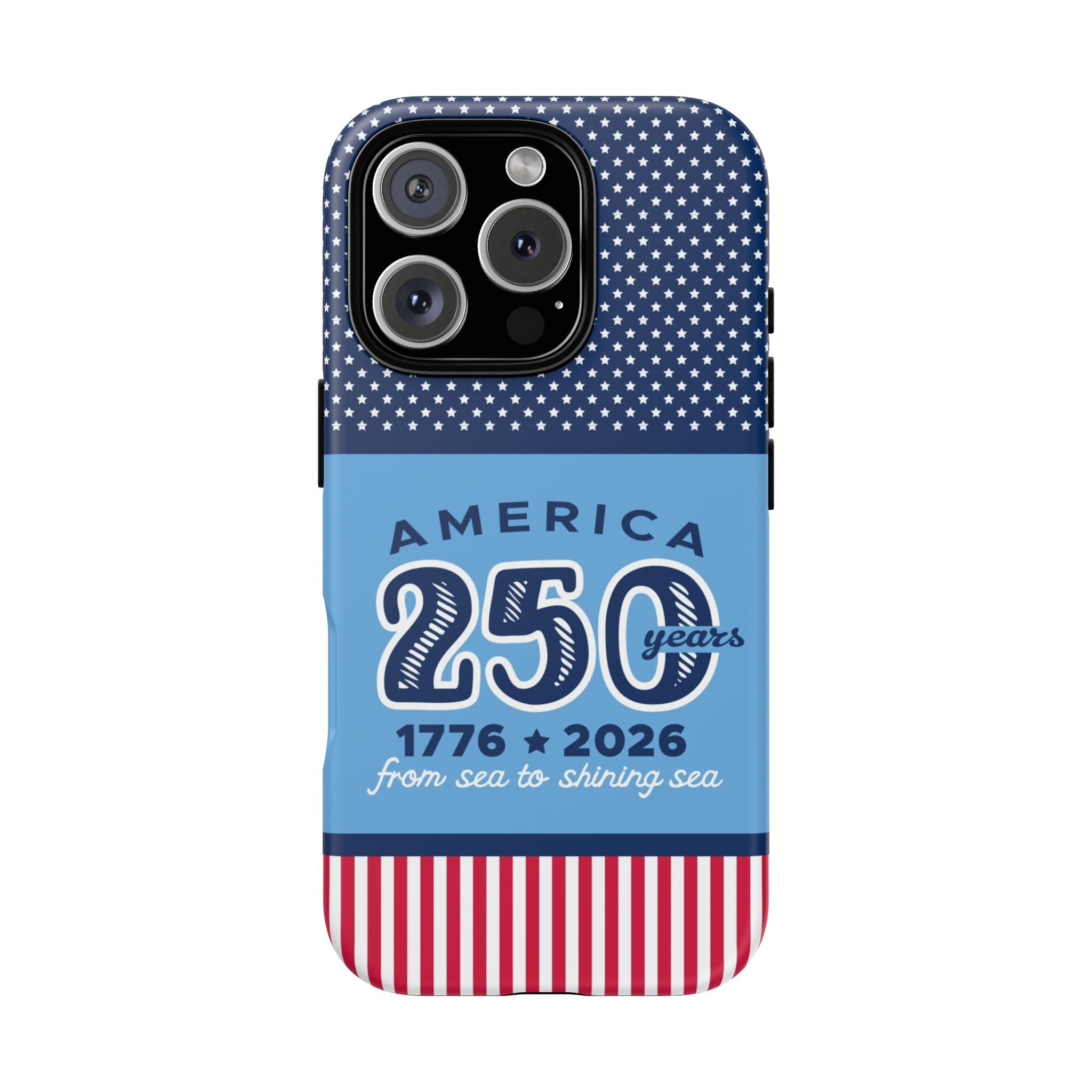 Sea to Shining Sea Tough iPhone 16 Pro Case – Matte | navy, sky blue, red, white American stars & stripes 250th anniversary print