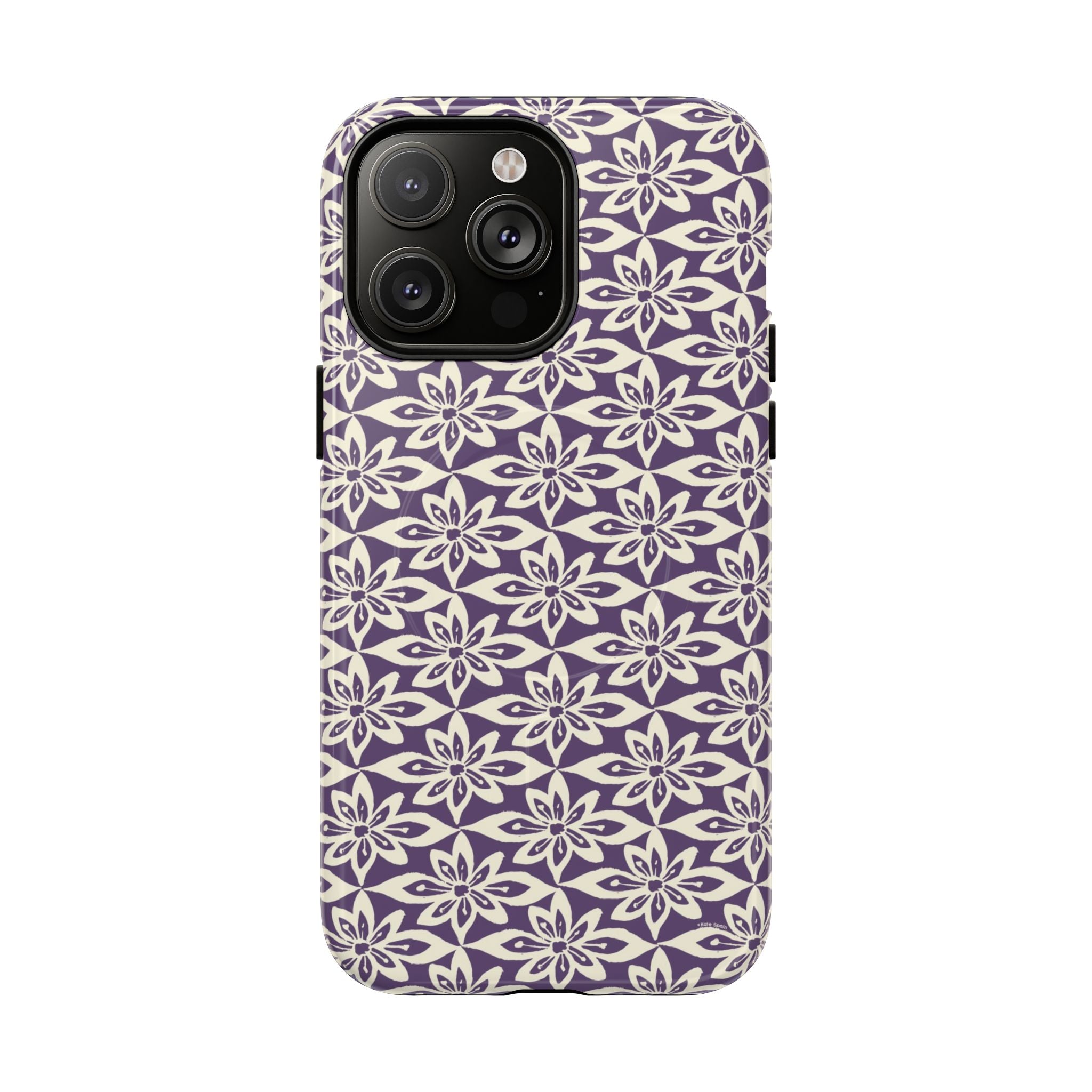 Lily Plum MagSafe iPhone 14 Pro Max Case – Glossy | graphic white lily print on rich violet — botanical MagSafe case by Kate Spain