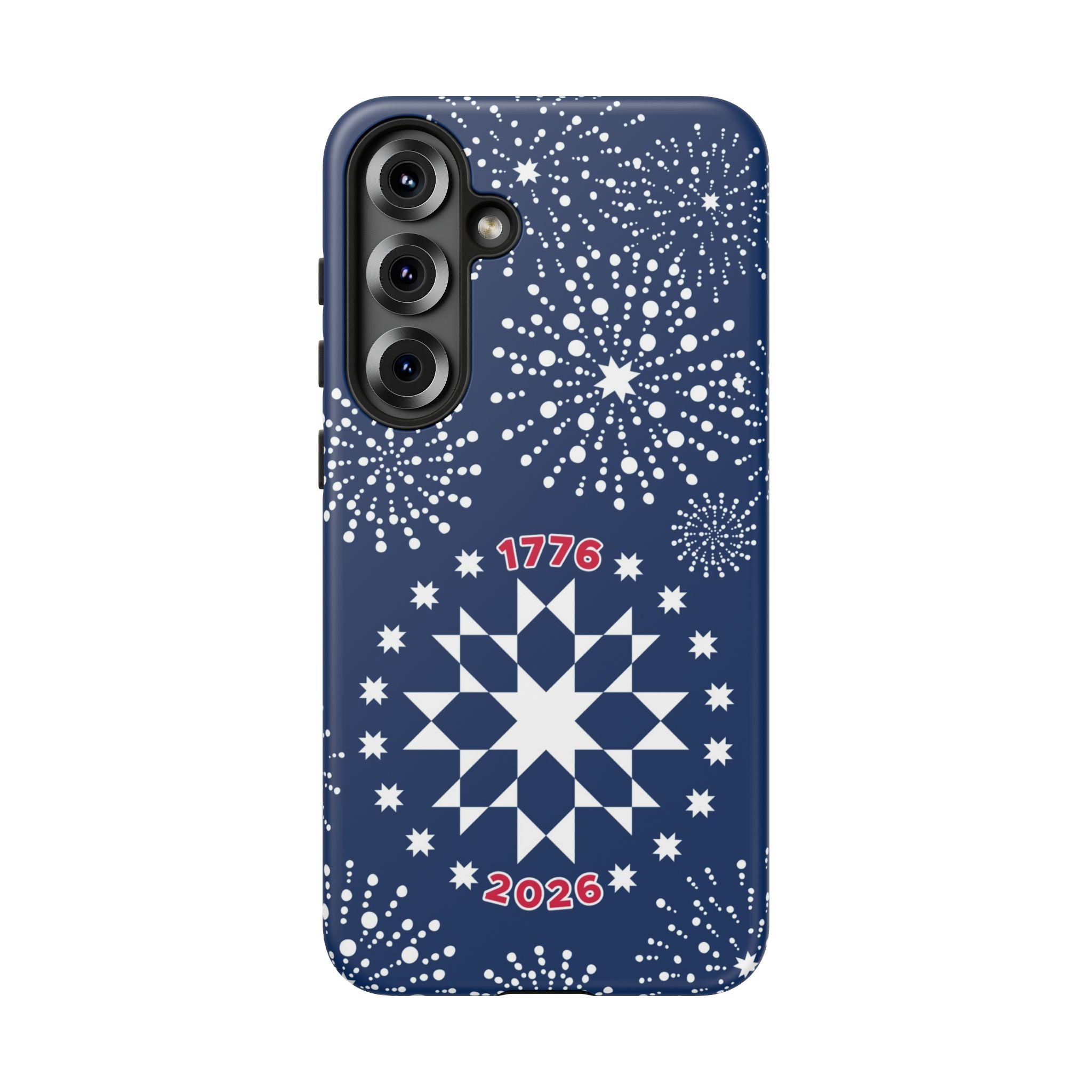 250th Fireworks Samsung Galaxy S25 Plus Case – Matte | navy, white patriotic star quilt fireworks print