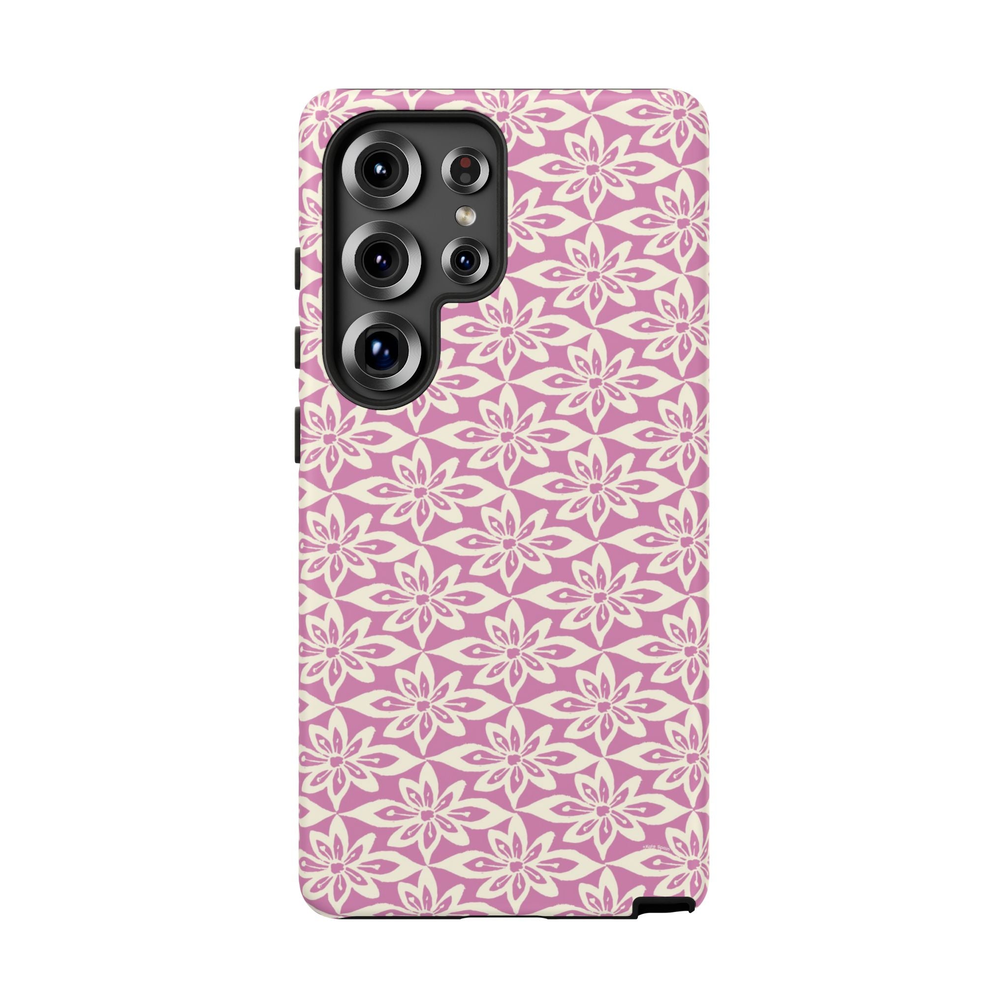 Lily Rose Samsung Galaxy S25 Ultra Glossy case — graphic white lily print on soft rose — botanical phone case by Kate Spain