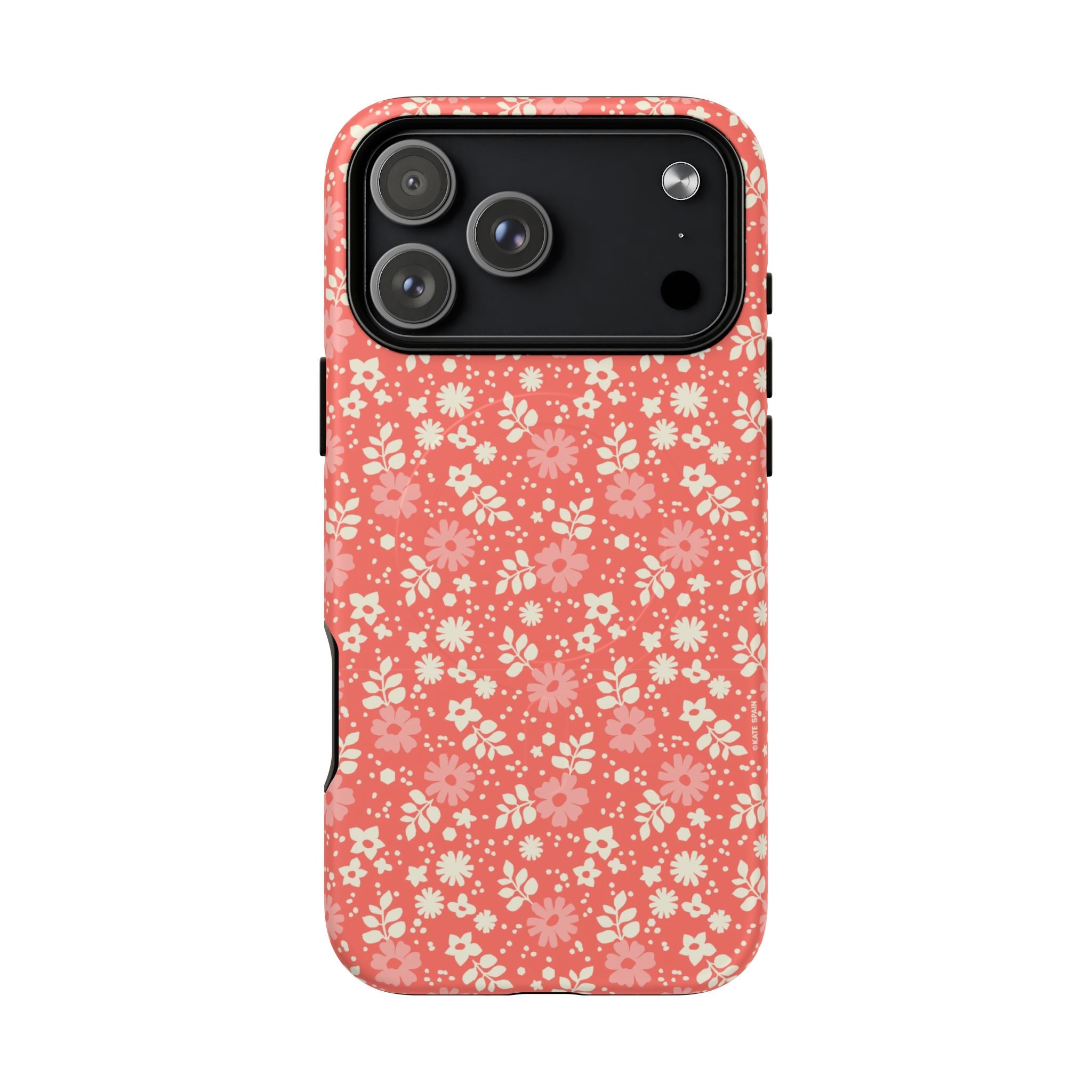 Petaline Coral MagSafe iPhone 17 Pro Max Case – Matte | coral, pink, cream ditsy floral print