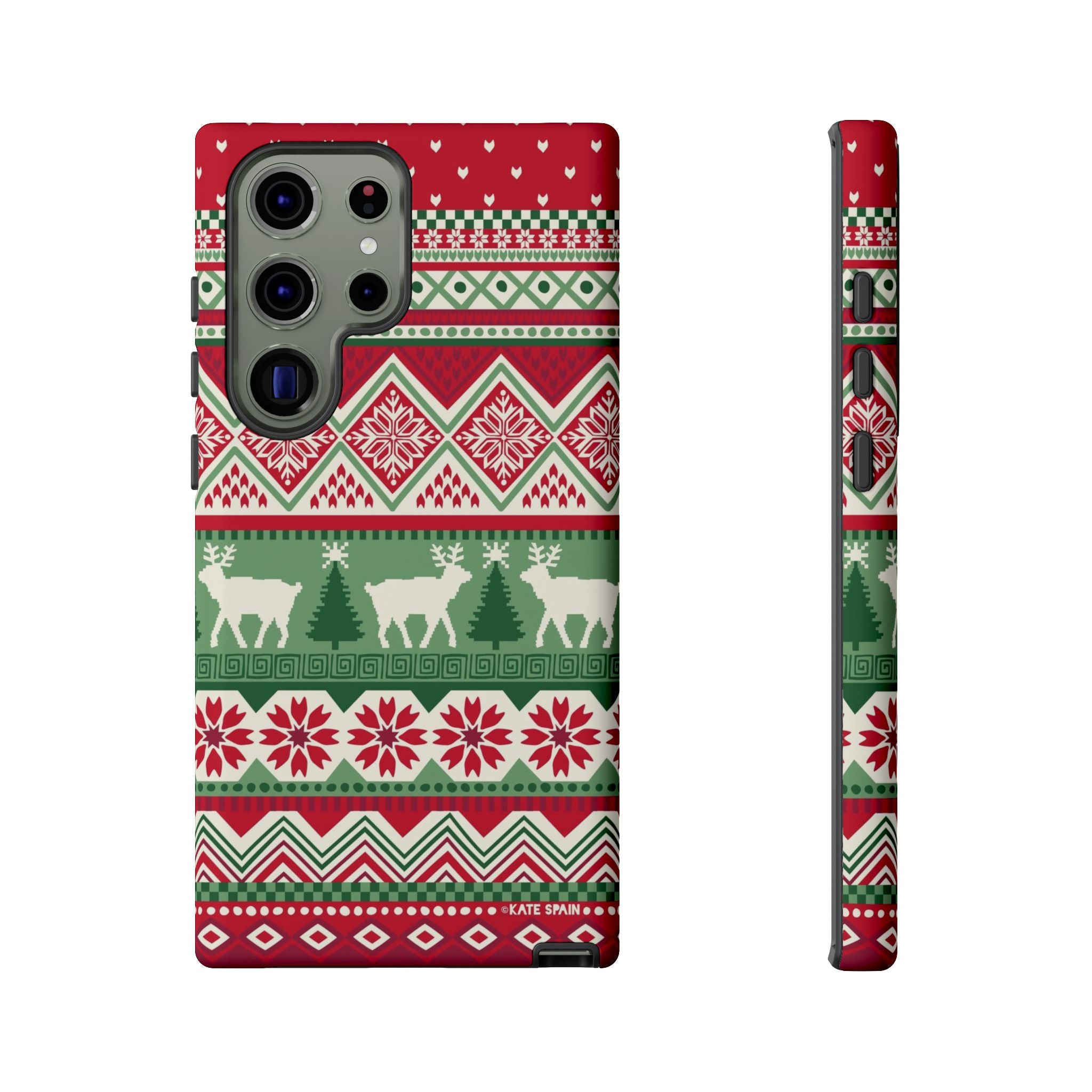 Luxury Telemark Samsung Galaxy S23 Ultra Case – Matte | red, green, cream Nordic fair isle reindeer print