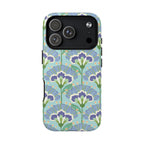 Lantern Flower MagSafe iPhone 17 Pro Case – Glossy | aqua, periwinkle, green botanical lantern floral print