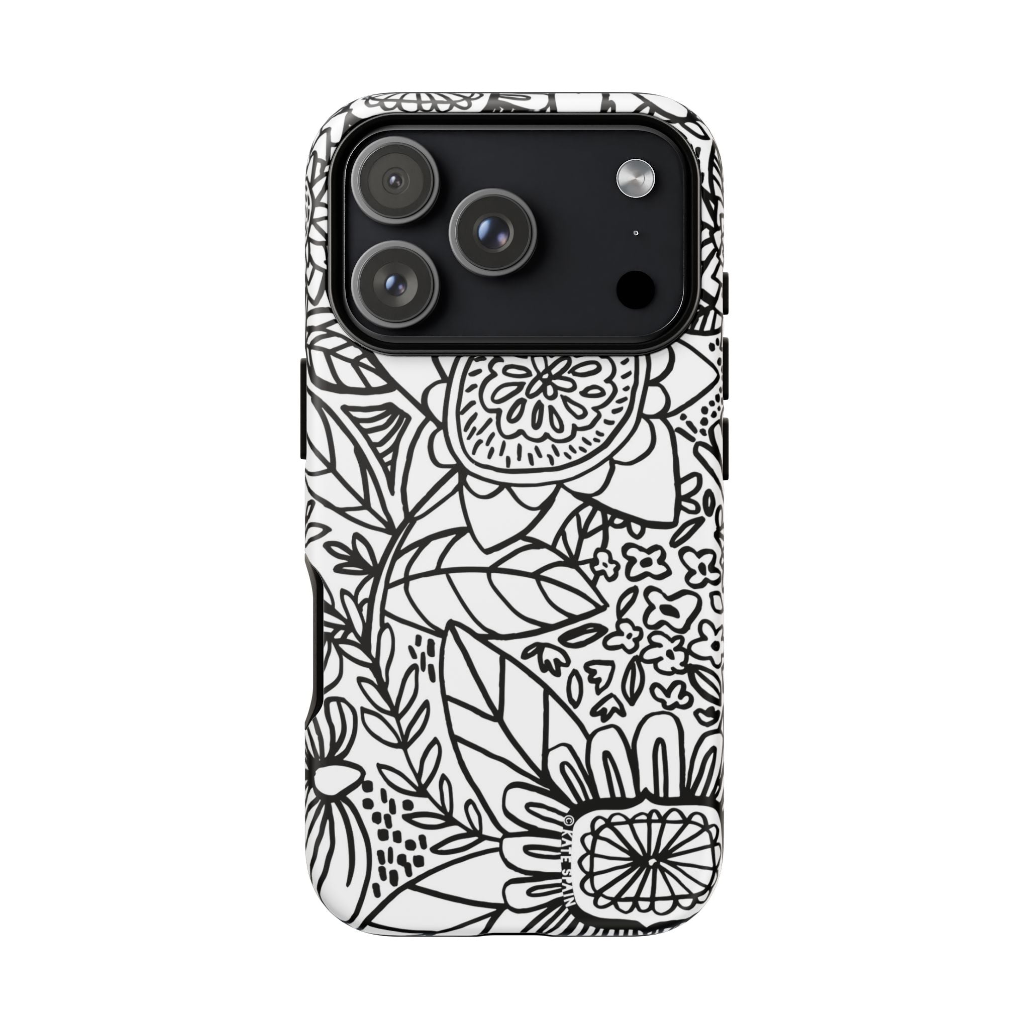 Esprit Tough iPhone 17 Pro Case – Matte | white, black botanical line art floral print