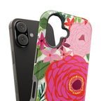 Bloomerie MagSafe iPhone Case – feature shot of dual-layered MagSafe case snapped off of the iPhone | cream, magenta, coral botanical peony floral print