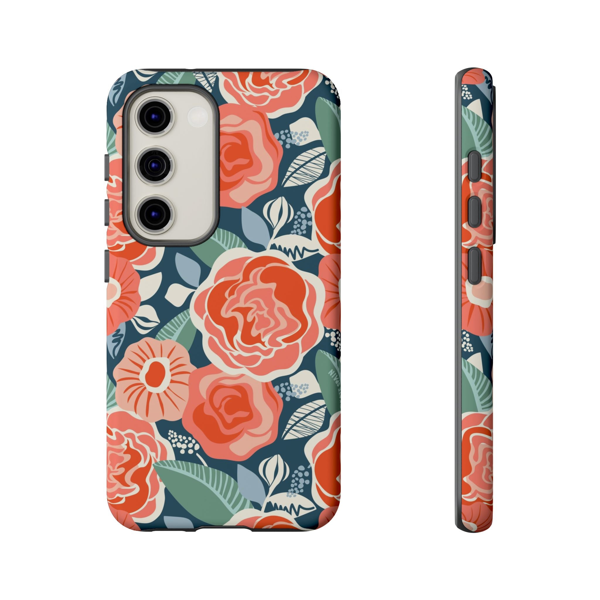 Luxury Tea Rose Navy Samsung Galaxy S23 Case – Matte | navy, coral, peach botanical rose floral print