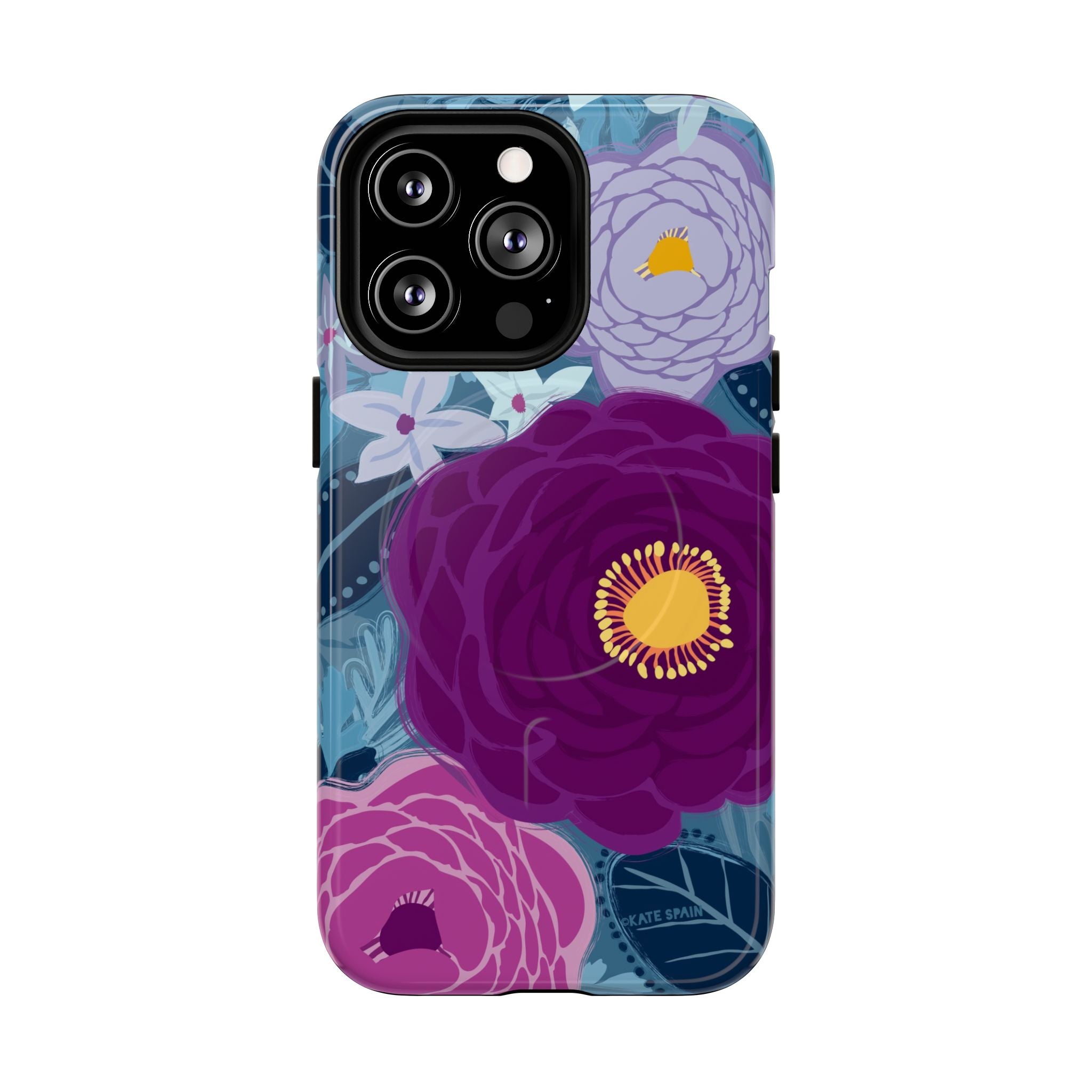 Bloomerie Violet MagSafe iPhone 13 Pro Case – Glossy | navy, purple, magenta botanical peony floral print