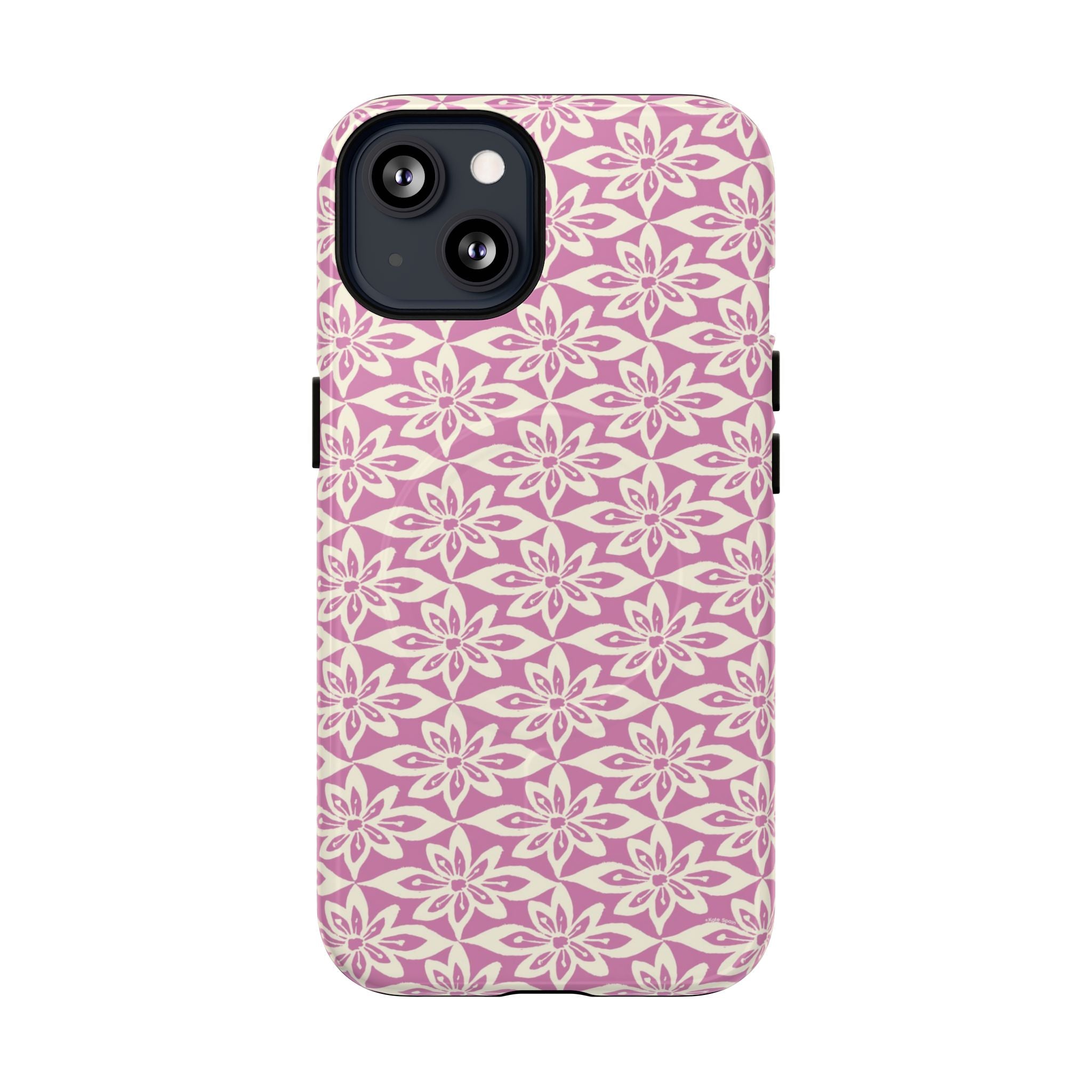Lily Rose MagSafe iPhone 13 Case – Glossy | graphic white lily print on soft rose — botanical MagSafe case by Kate Spain