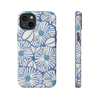 Calendula Tough iPhone 14 Plus Case – Glossy | periwinkle, cream, teal graphic daisy floral print