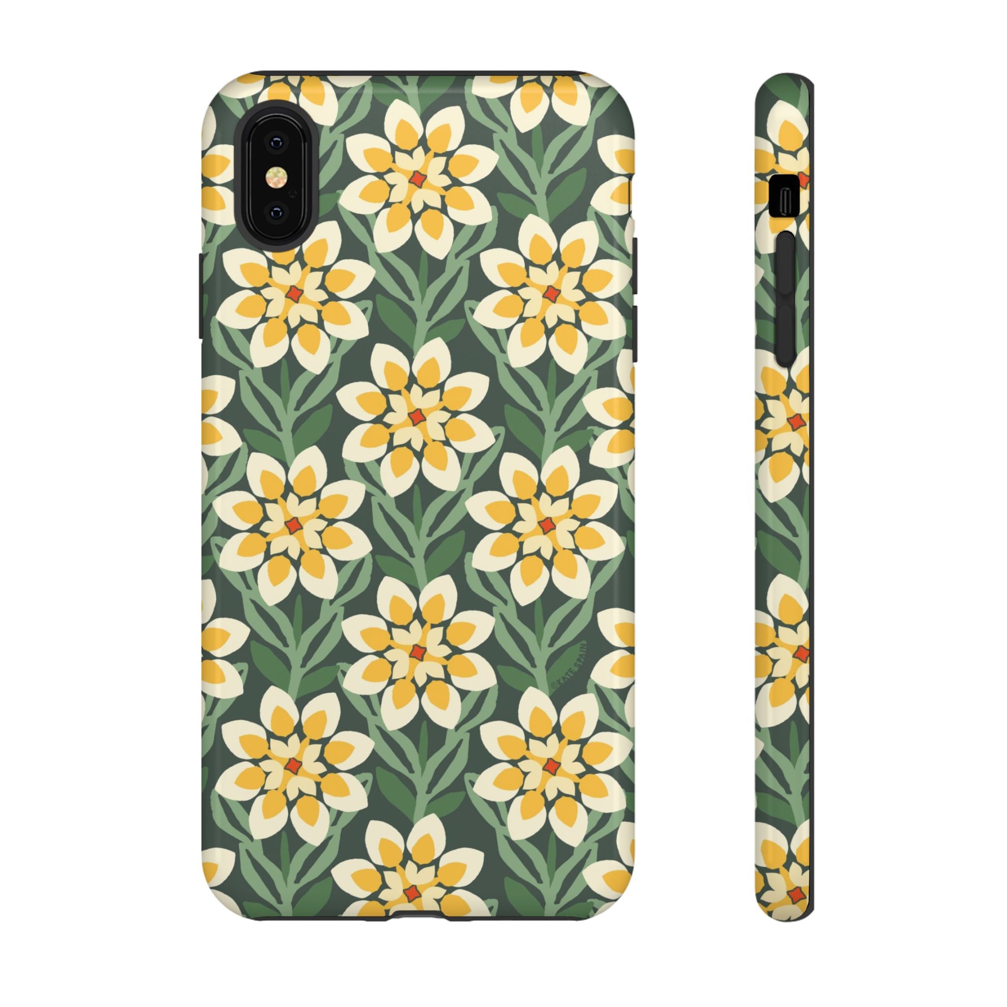 Designer Modern Dahlia Tough iPhone XS MAX Case – Glossy | yellow, cream, green dahlia floral print