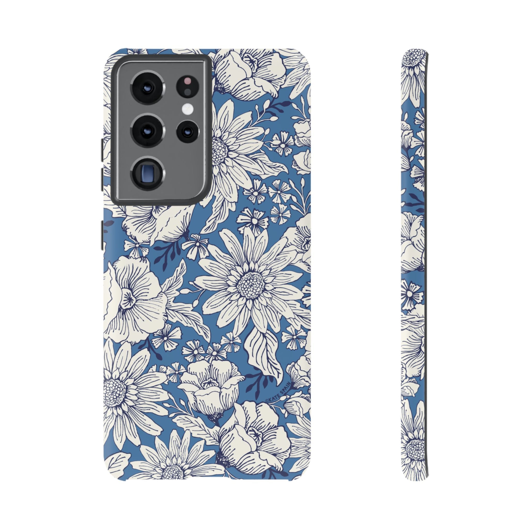 Luxury Jardin Samsung Galaxy S21 Ultra Case – Matte | steel blue, white botanical daisy floral print