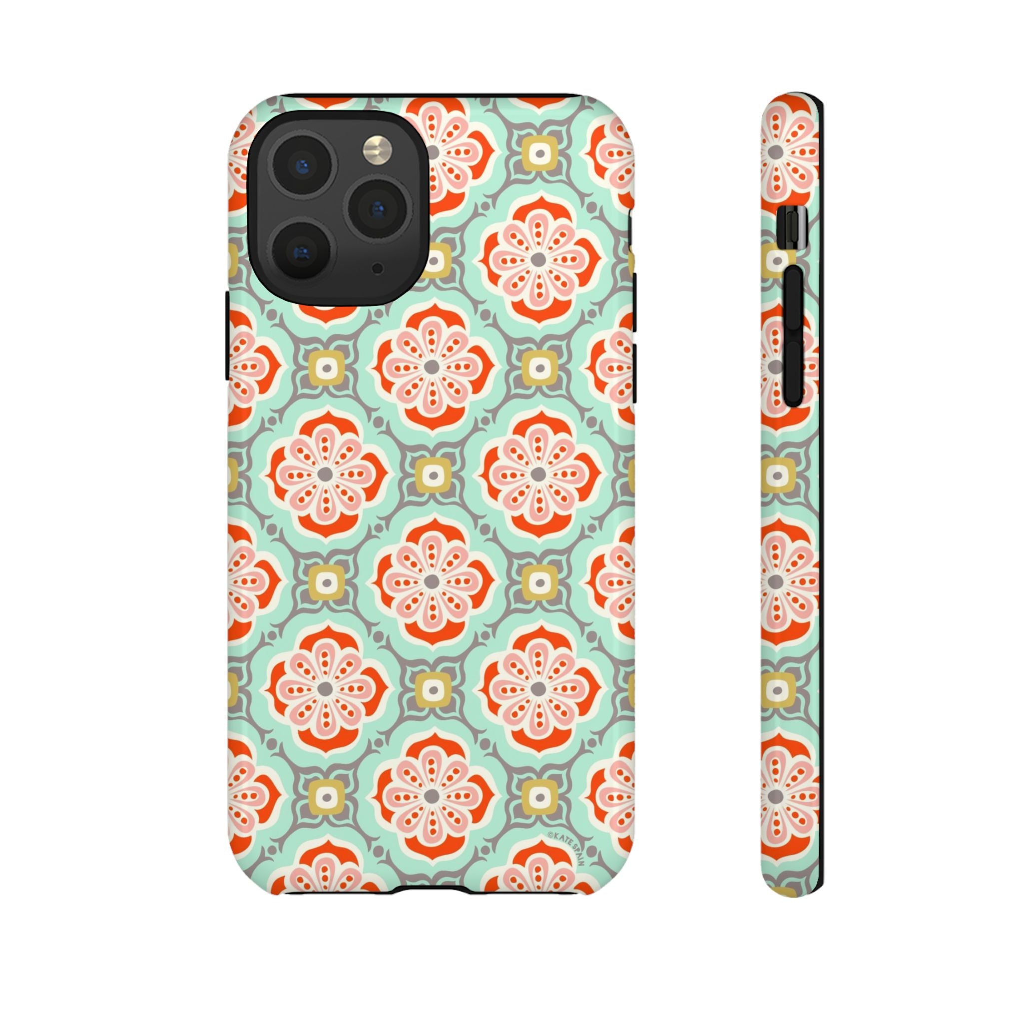 Alhambra Tough iPhone 11 Pro Case – Glossy | aqua, coral, blush geometric medallion floral print