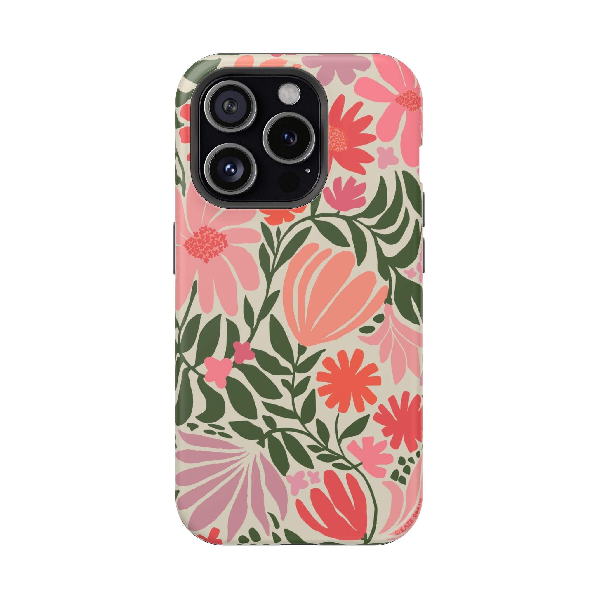 Botanica MagSafe iPhone 15 Pro Case – Matte | coral, pink, sage green botanical wildflower print