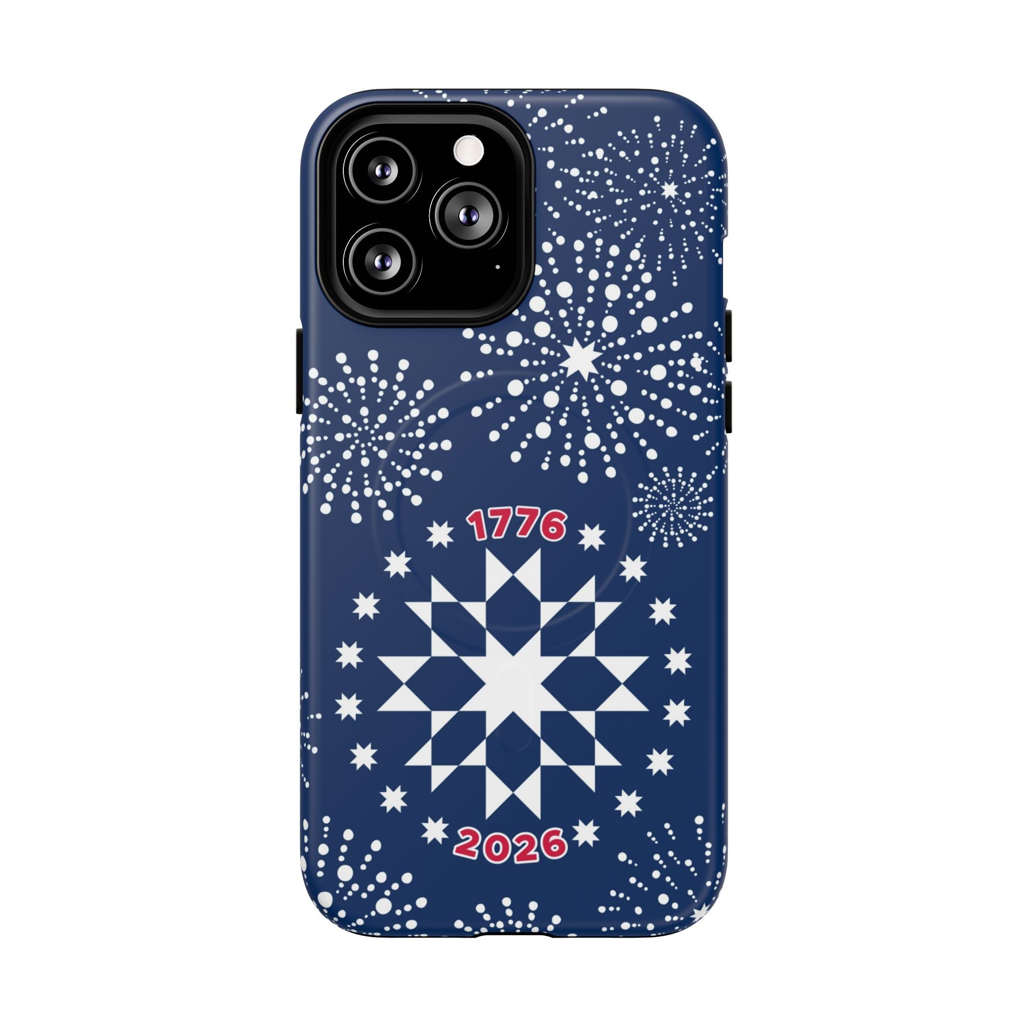 250th Fireworks MagSafe iPhone 13 Pro Max Case – Matte | navy, white patriotic star quilt fireworks print