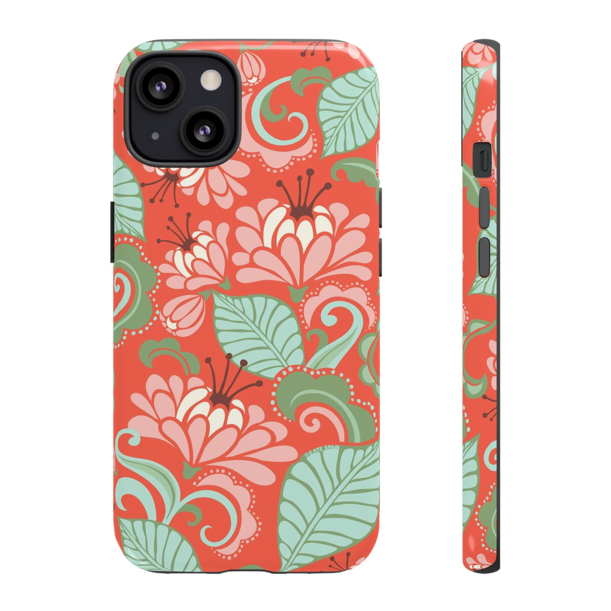 Sarabande Tough iPhone 13 Case – Matte | coral, pink, cream, green botanical floral print