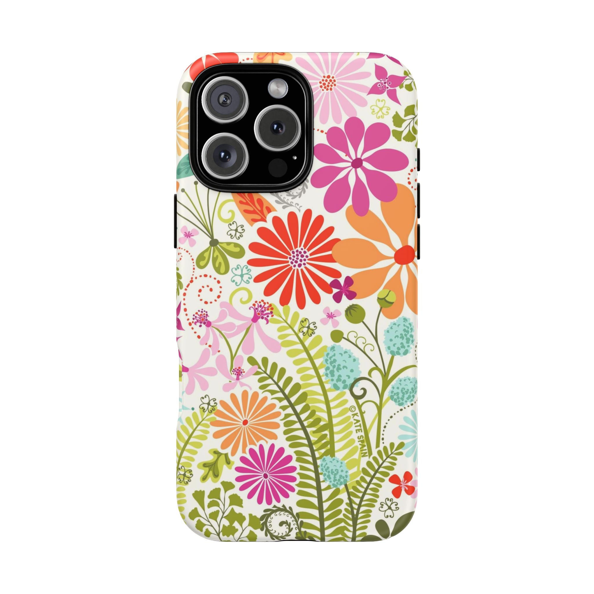 Luxury Terrain Tough iPhone 16 Pro Max Case – Matte | white, magenta, coral botanical woodland floral print