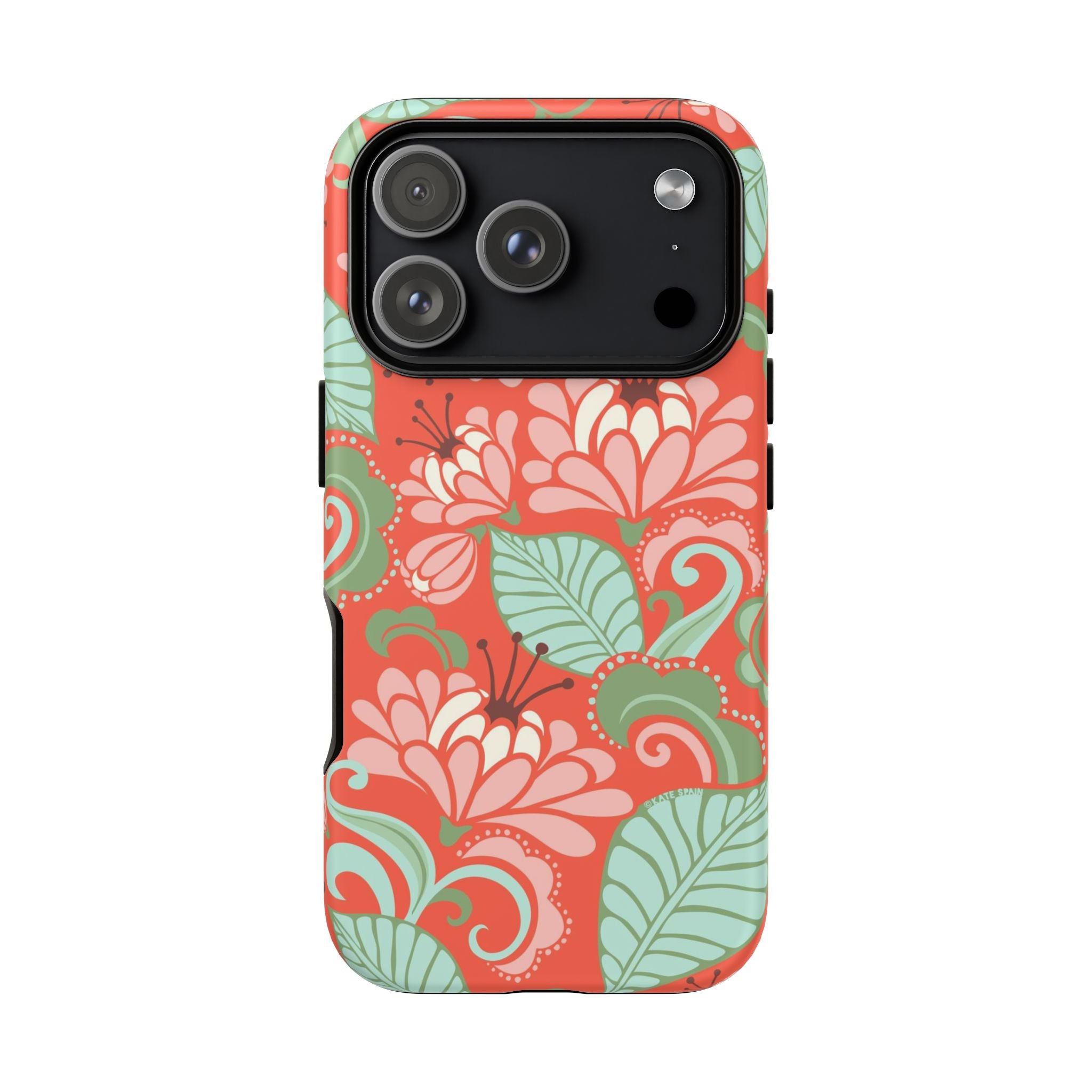 Sarabande Tough iPhone 17 Pro Case – Matte | coral, pink, cream, green botanical floral print