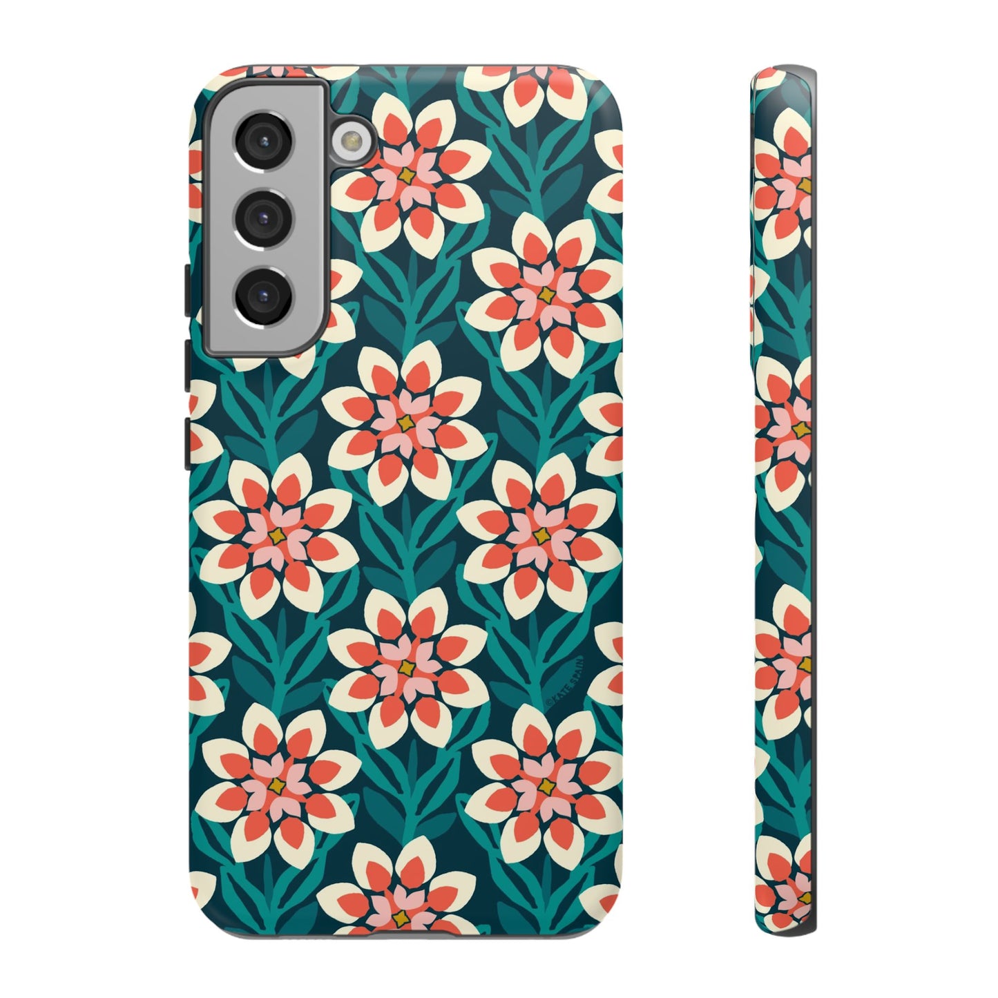 Modern Dahlia Samsung Case - Teal Coral Allover Pattern