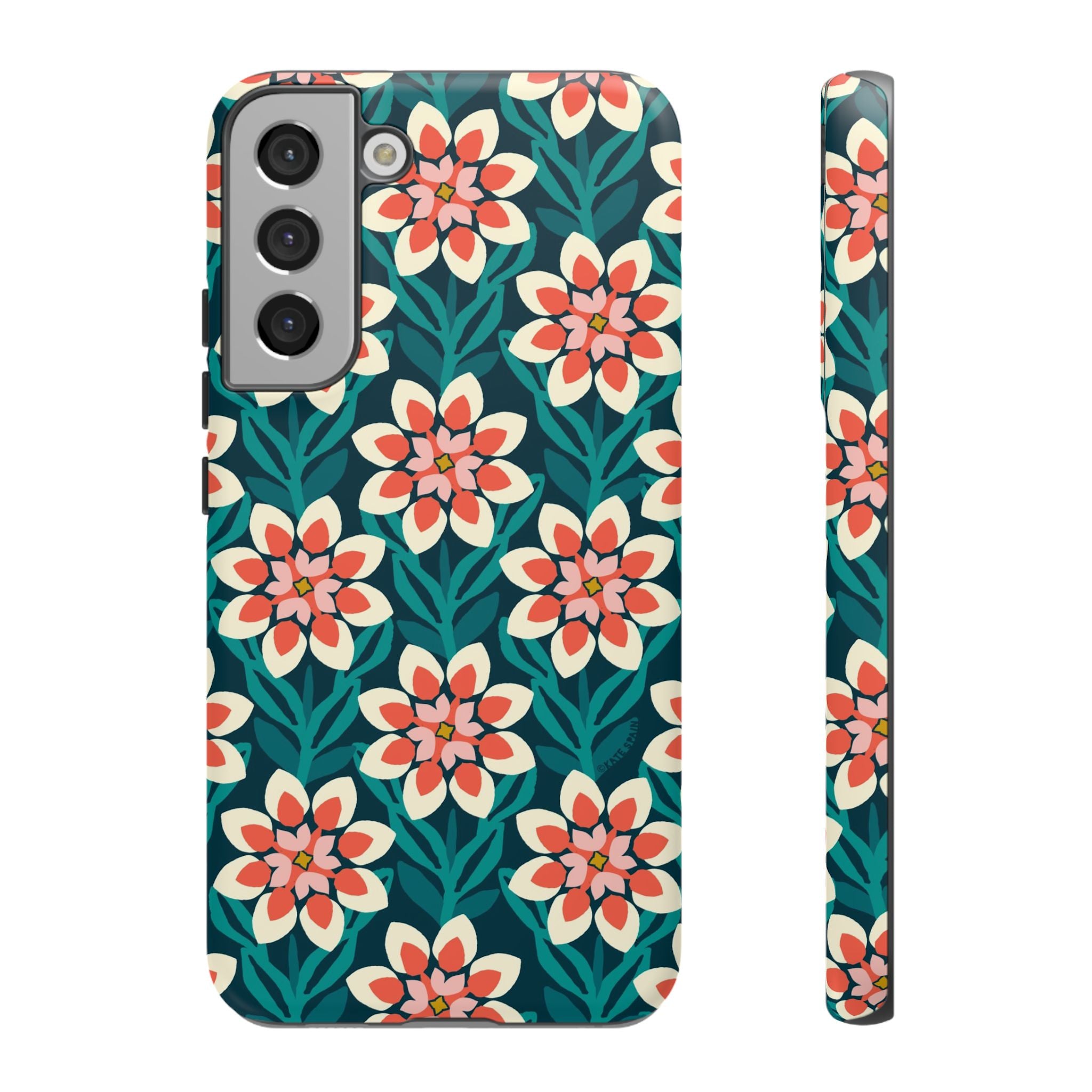 Luxury Modern Dahlia Samsung Galaxy S22 Plus Case – Matte | teal, coral, pink, cream modern dahlia print