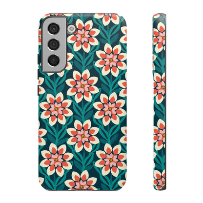 Modern Dahlia Samsung Case - Teal Coral Allover Pattern