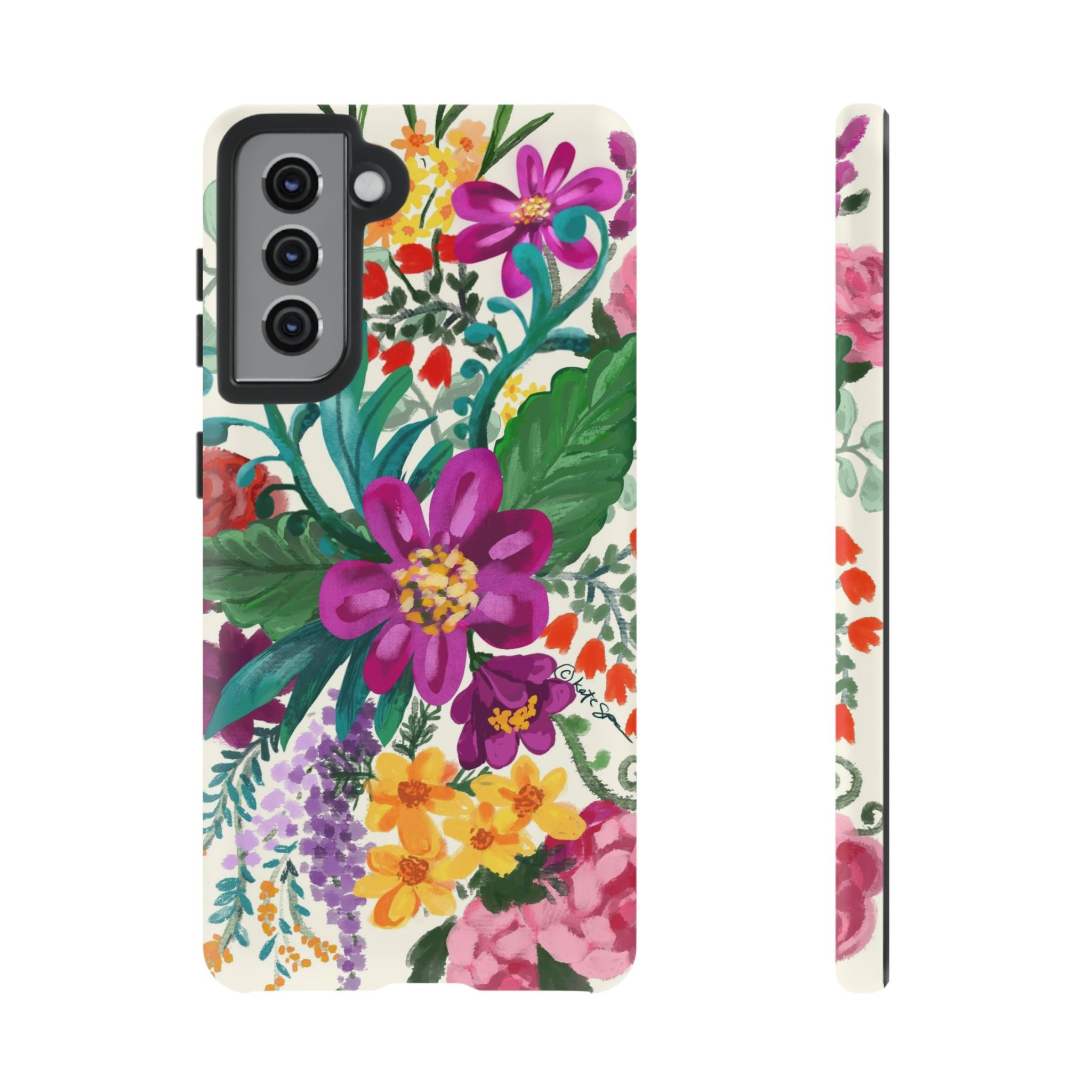 Tropical Posy Samsung Galaxy S21 Case – Matte | white, magenta, yellow, purple vibrant botanical floral print