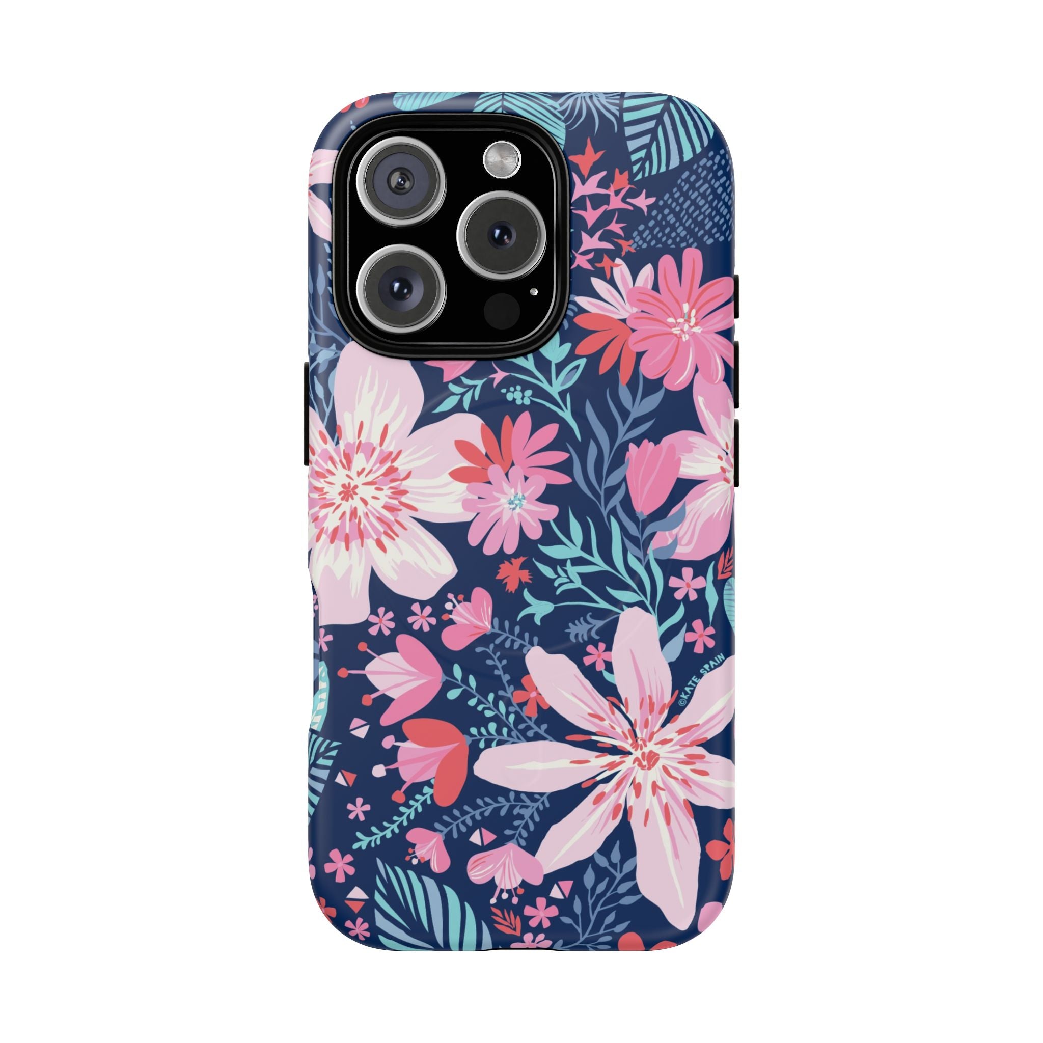 Bonaire MagSafe iPhone 16 Pro Case – Matte | navy, pink, white tropical floral botanical print