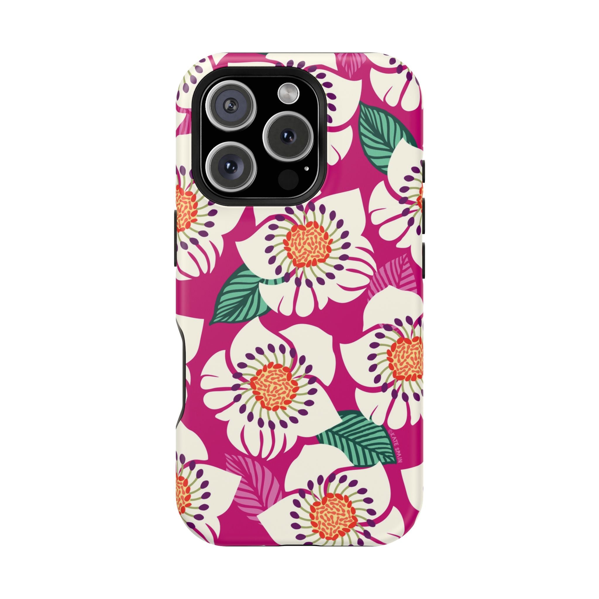 Panache Rose MagSafe iPhone 16 Pro Case – Glossy | berry, cream white, peach anemone floral print