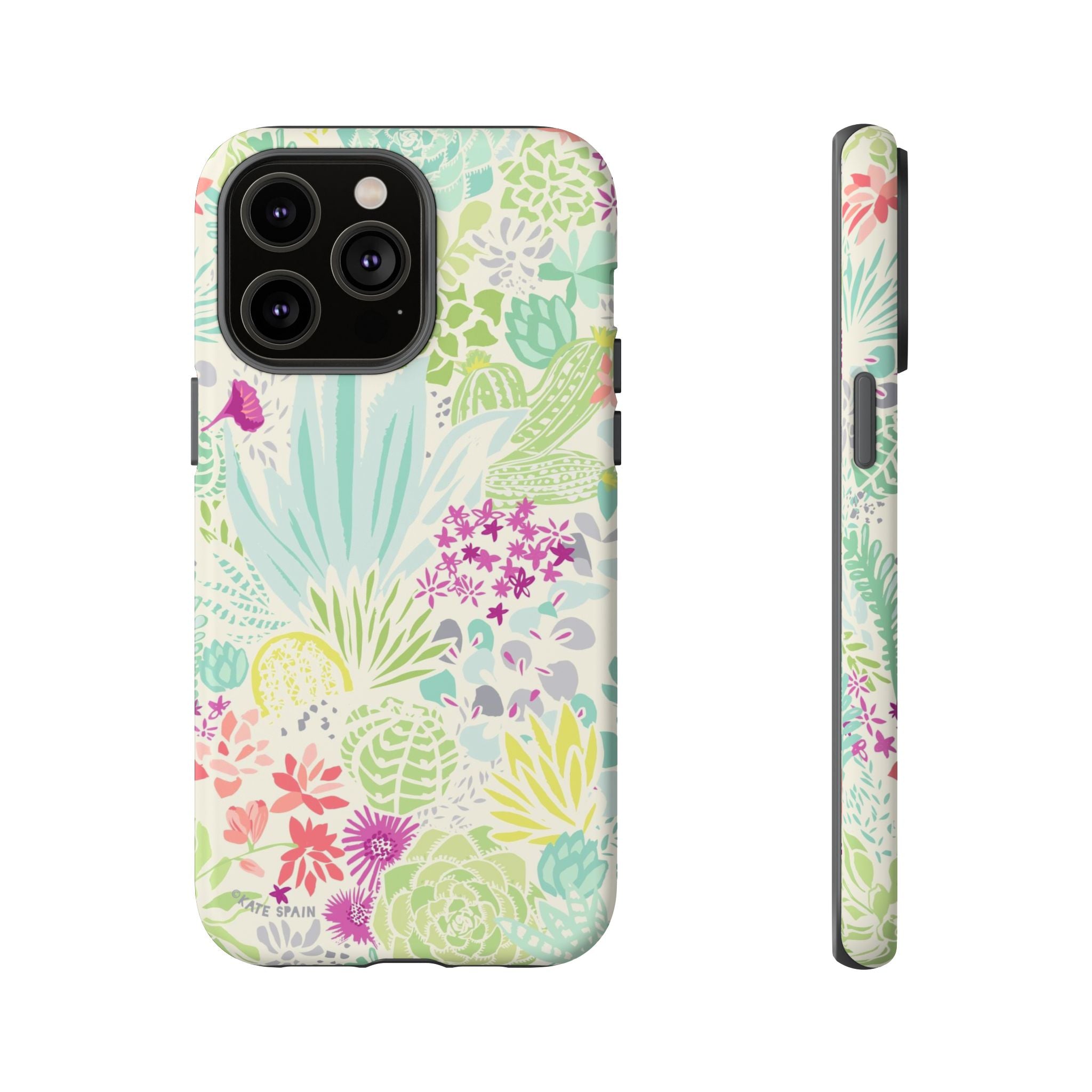 Canyon Tough iPhone 14 Pro Max Case – Matte | cream, sage, aqua, mauve, fuschia botanical succulent print