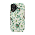 Gardenia MagSafe iPhone 17 Case – Glossy | light blue, white, green, red gardenia botanical print