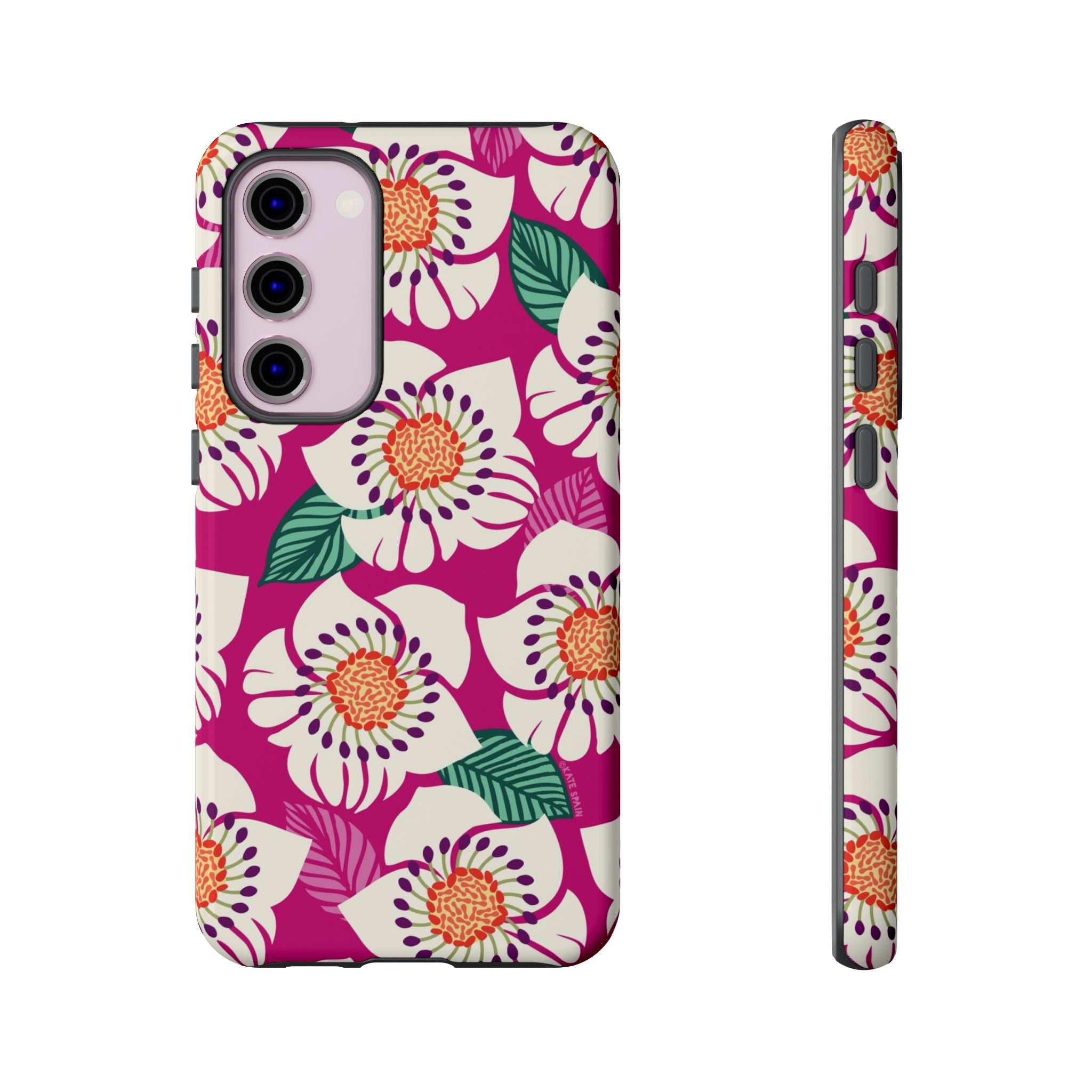 Artistic Panache Samsung Galaxy S23 Plus Case – Glossy | berry, cream white, peach anemone floral print