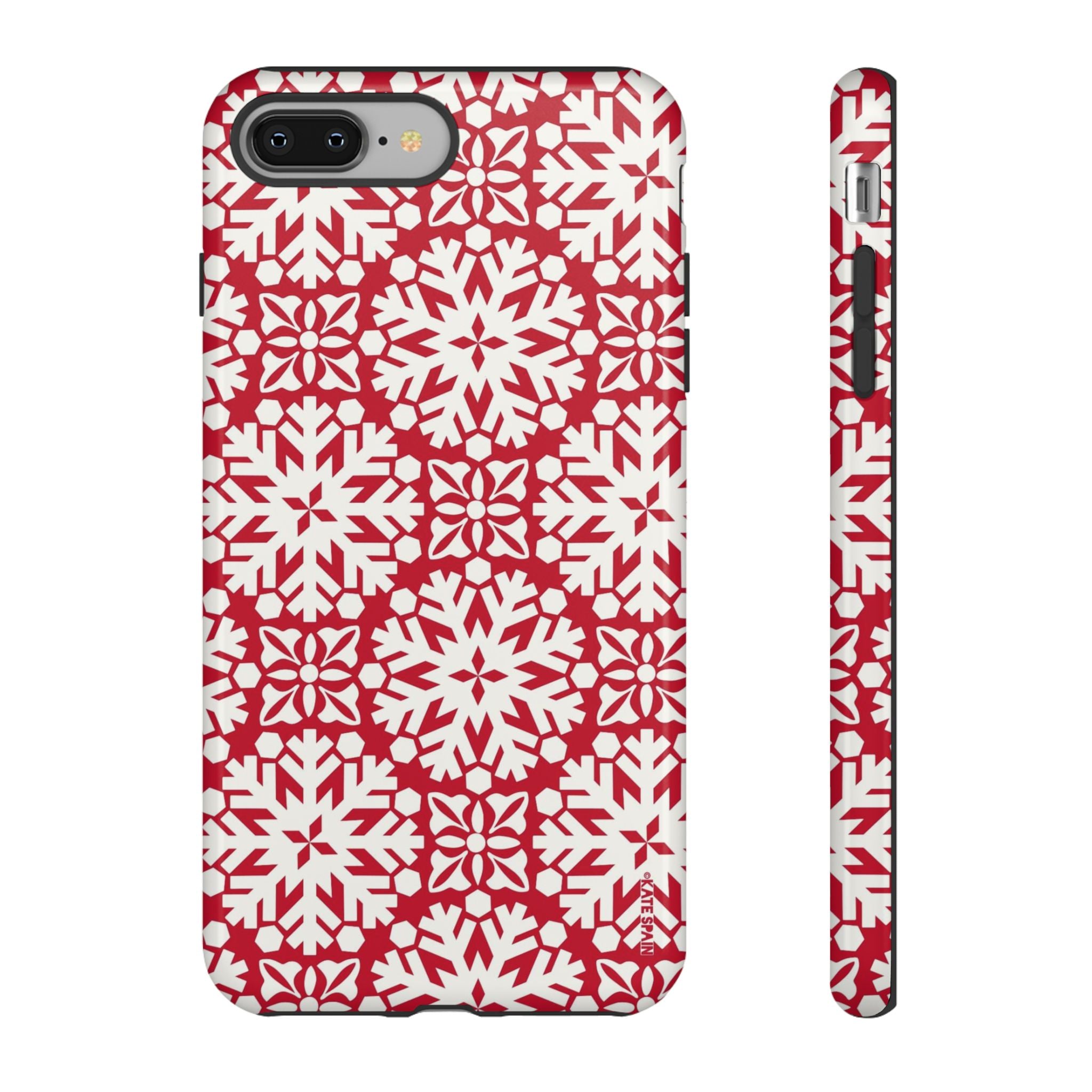 Flurry Tough iPhone 8 Plus Case – Glossy | red, cream geometric snowflake medallion print