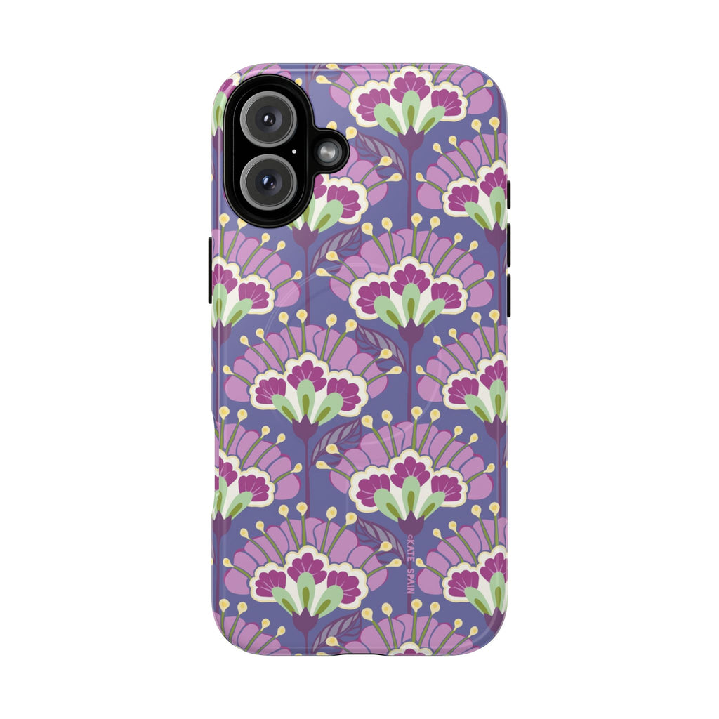 Lantern Flower MagSafe iPhone 16 Plus Case – Glossy | periwinkle, purple, mauve, sage botanical lantern floral print