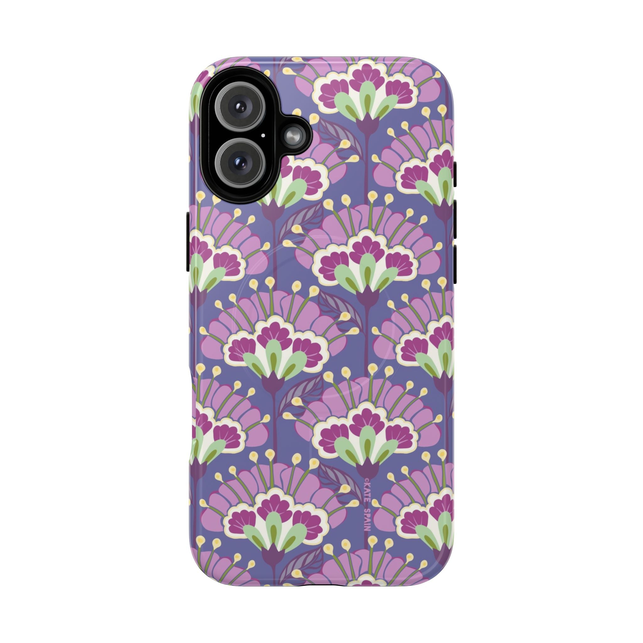 Lantern Flower MagSafe iPhone 16 Plus Case – Glossy | periwinkle, purple, mauve, sage botanical lantern floral print