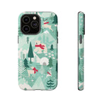 Arctica Winter Tough iPhone 14 Pro Max Case – Matte | aqua, evergreen, white, animal frolic winter wonderland print