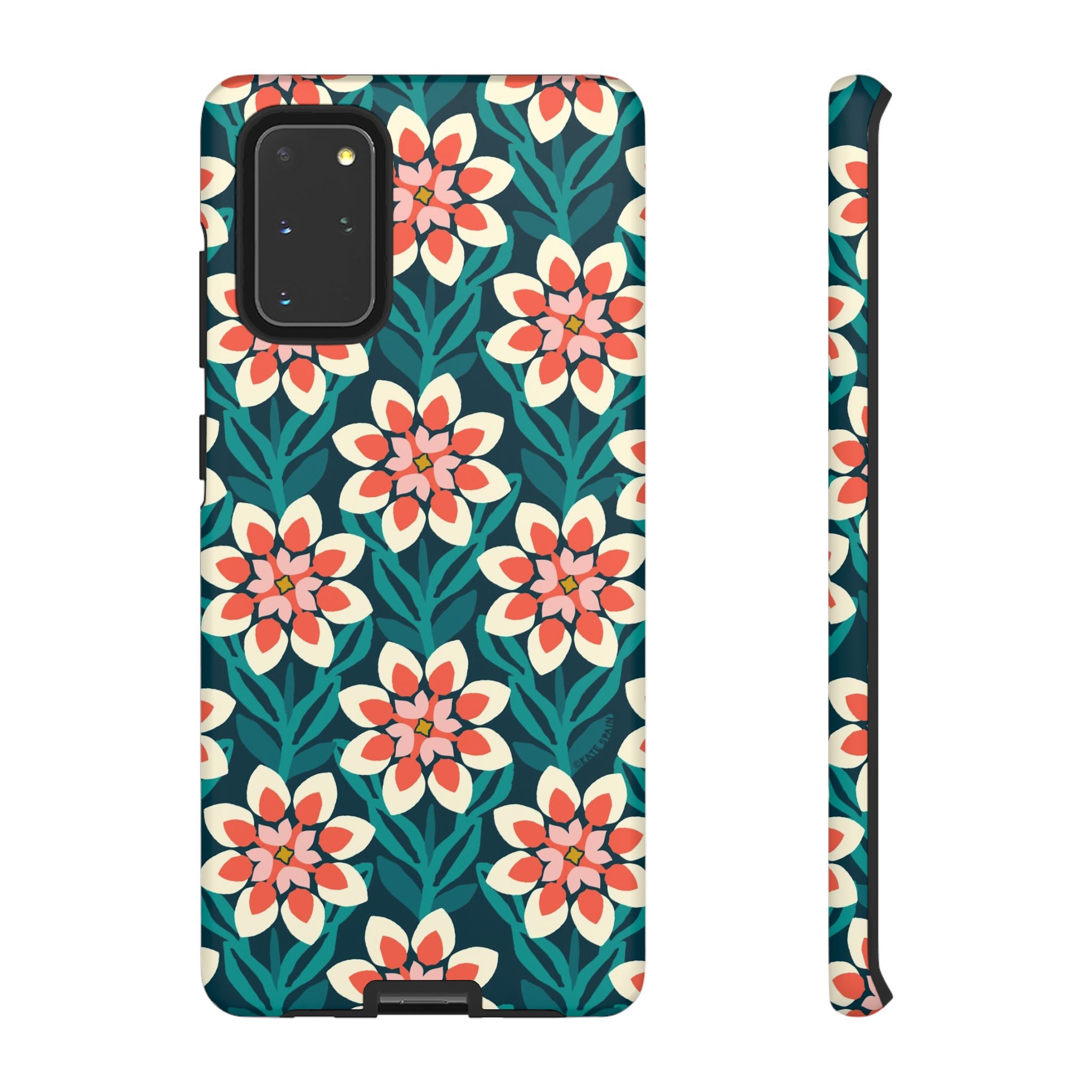 Luxury Modern Dahlia Samsung Galaxy S20+ Case – Matte | teal, coral, pink, cream modern dahlia print