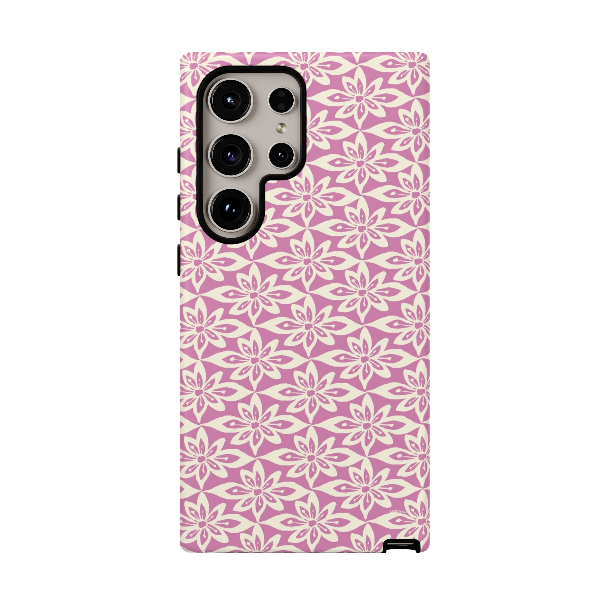 Lily Rose Samsung Galaxy S24 Ultra Glossy case — graphic white lily print on soft rose — botanical phone case by Kate Spain
