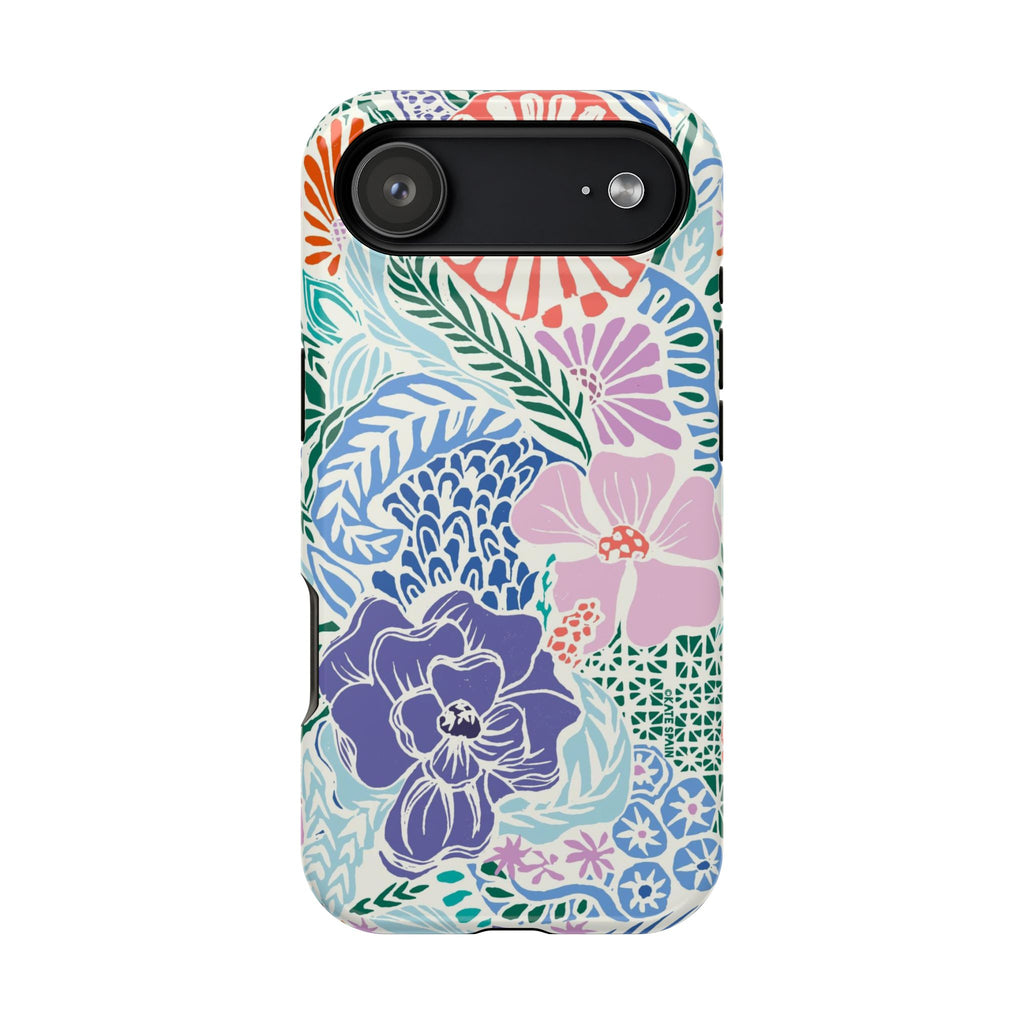 Tropica MagSafe iPhone 17 Air Case – Glossy | purple, coral, pink, blue botanical tropical floral print MagSafe compatible, dual-layer protection