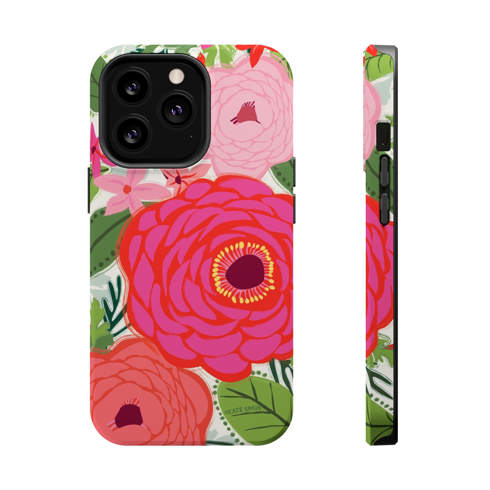 Bloomerie MagSafe iPhone 13 Pro Case – Matte | cream, magenta, coral botanical peony floral print