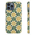 Designer Modern Dahlia Tough iPhone 13 Pro Max Case – Matte | yellow, cream, green dahlia floral print