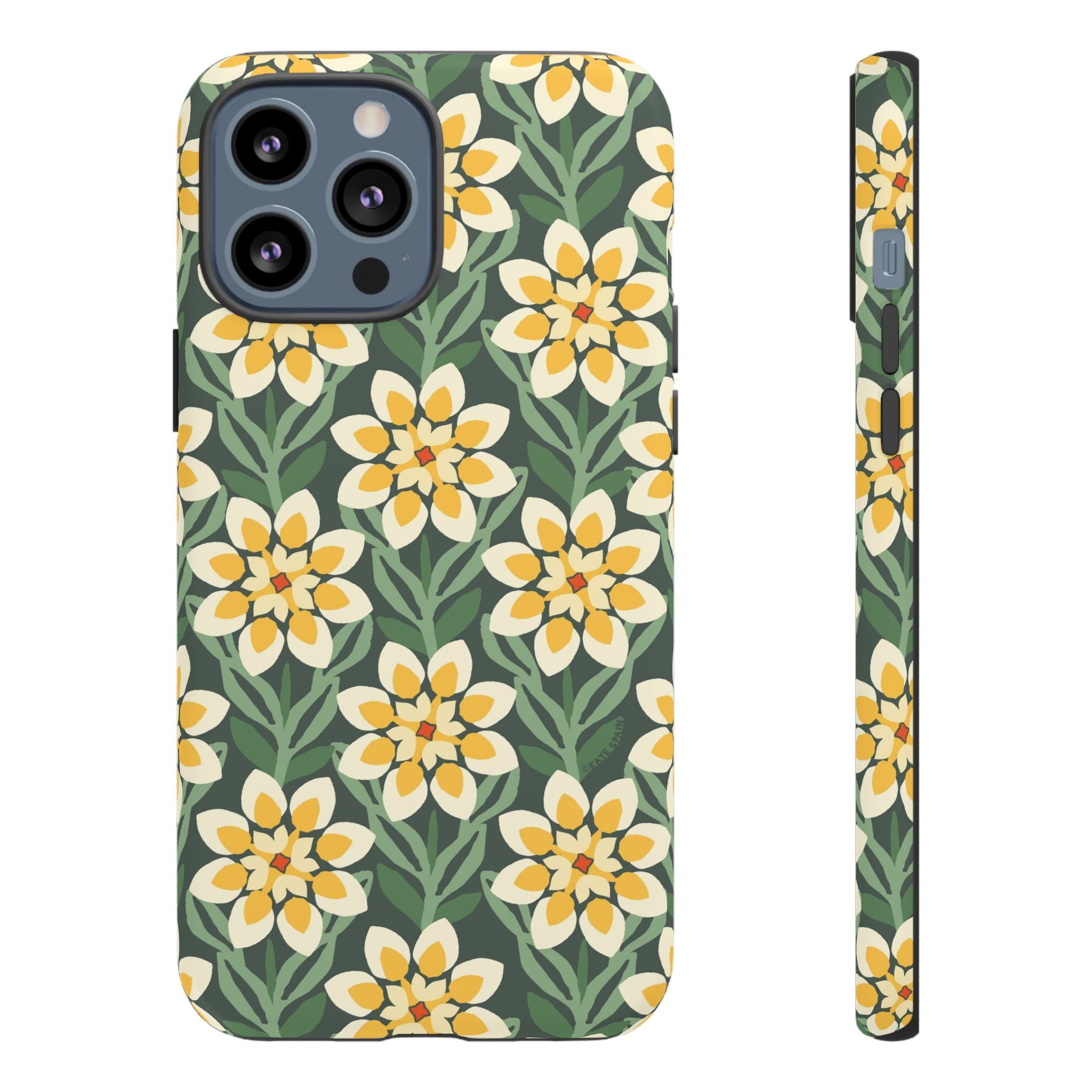 Designer Modern Dahlia Tough iPhone 13 Pro Max Case – Matte | yellow, cream, green dahlia floral print