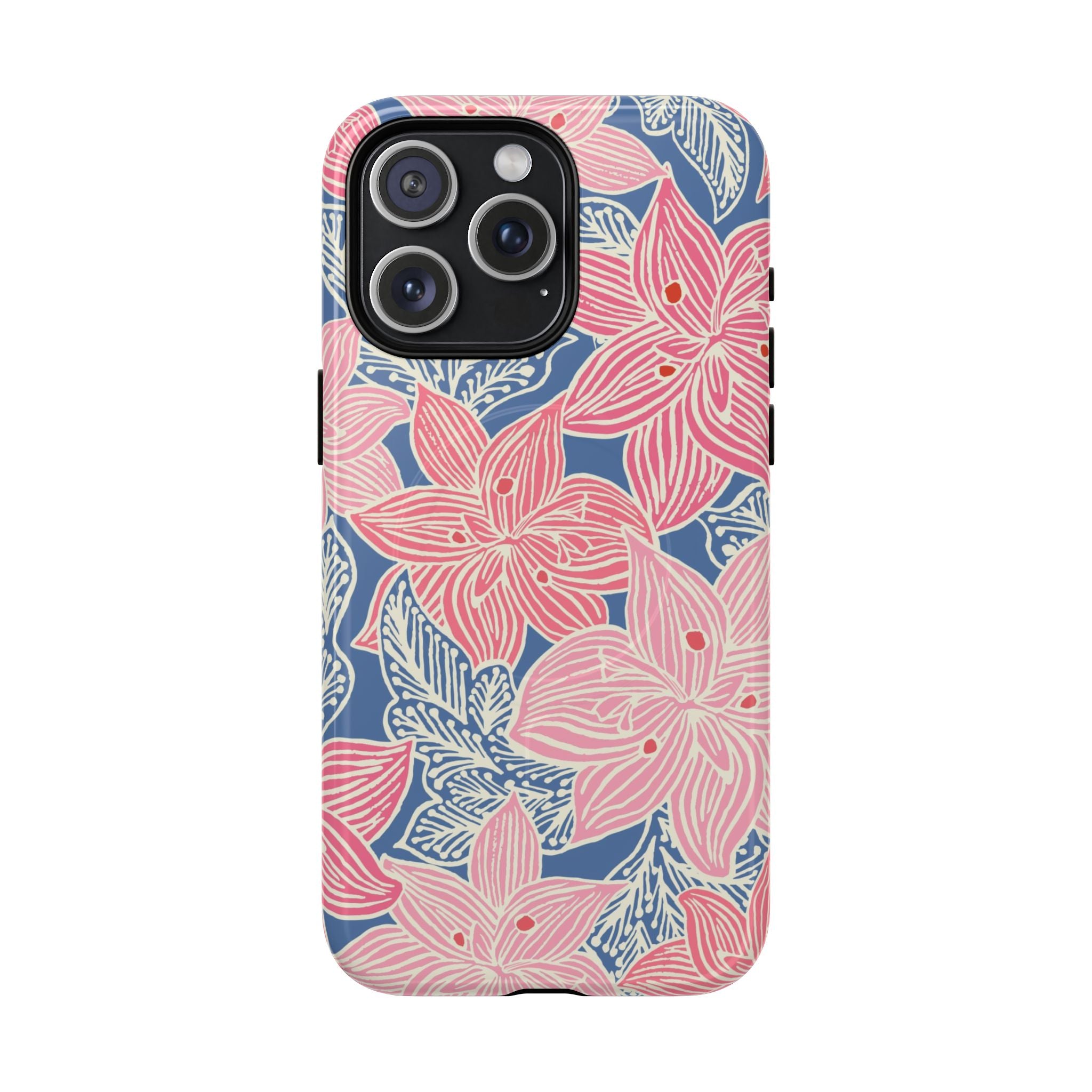Hibiscus Lagoon MagSafe iPhone 15 Plus Case – Matte | coral, blush, cream, dusty blue hibiscus botanical print