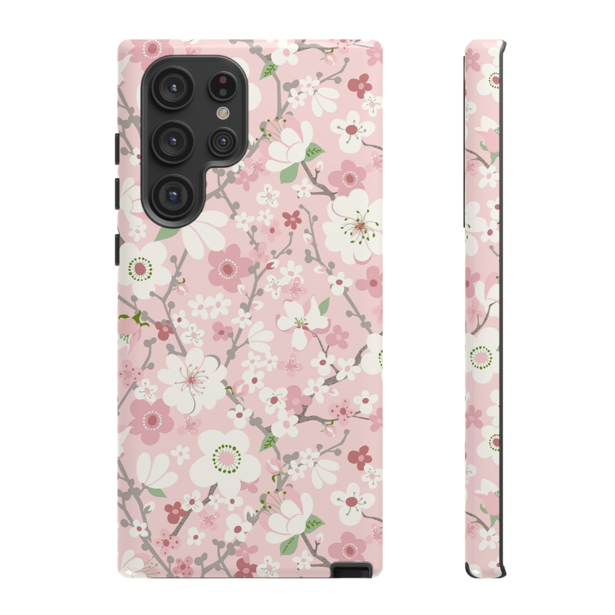 Luxury Pink Cherry Blossom Samsung Galaxy S22 Ultra Case – Glossy | pink, white, cherry blossom floral print