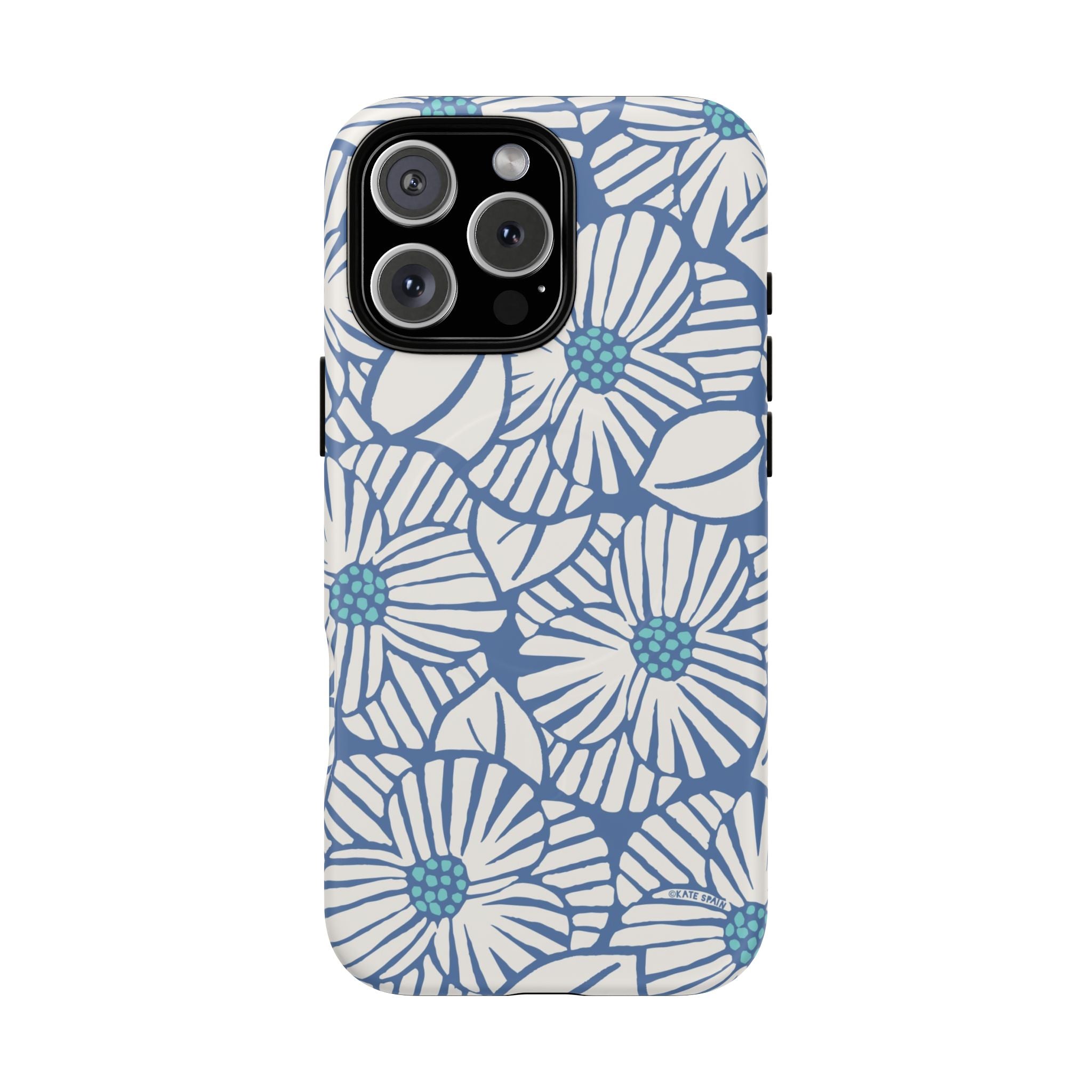 Calendula MagSafe iPhone 16 Pro Max Case – Matte | periwinkle, cream, teal graphic daisy floral print