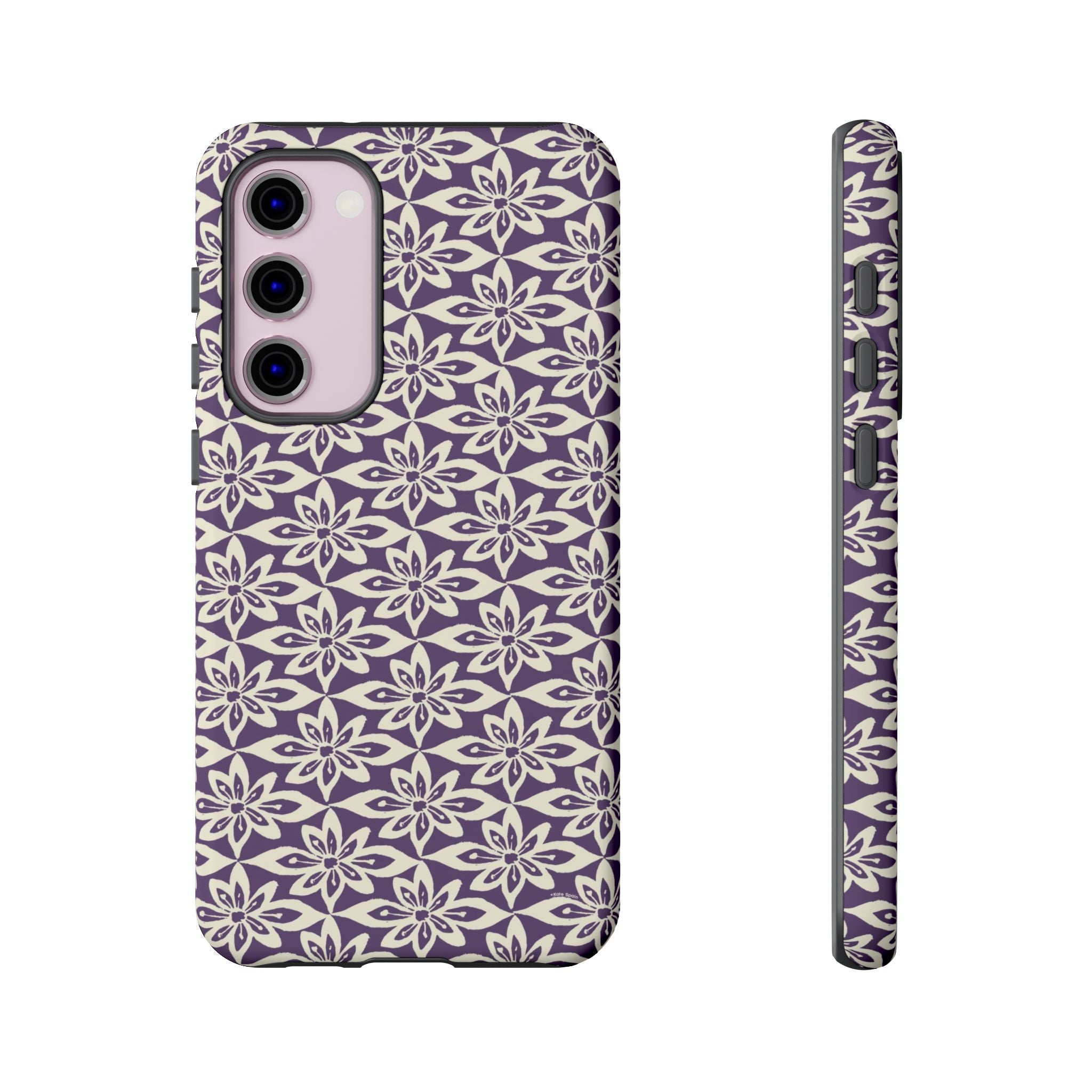 Lily Plum Samsung Galaxy S23 Plus Matte case — graphic white lily print on rich violet — botanical phone case by Kate Spain
